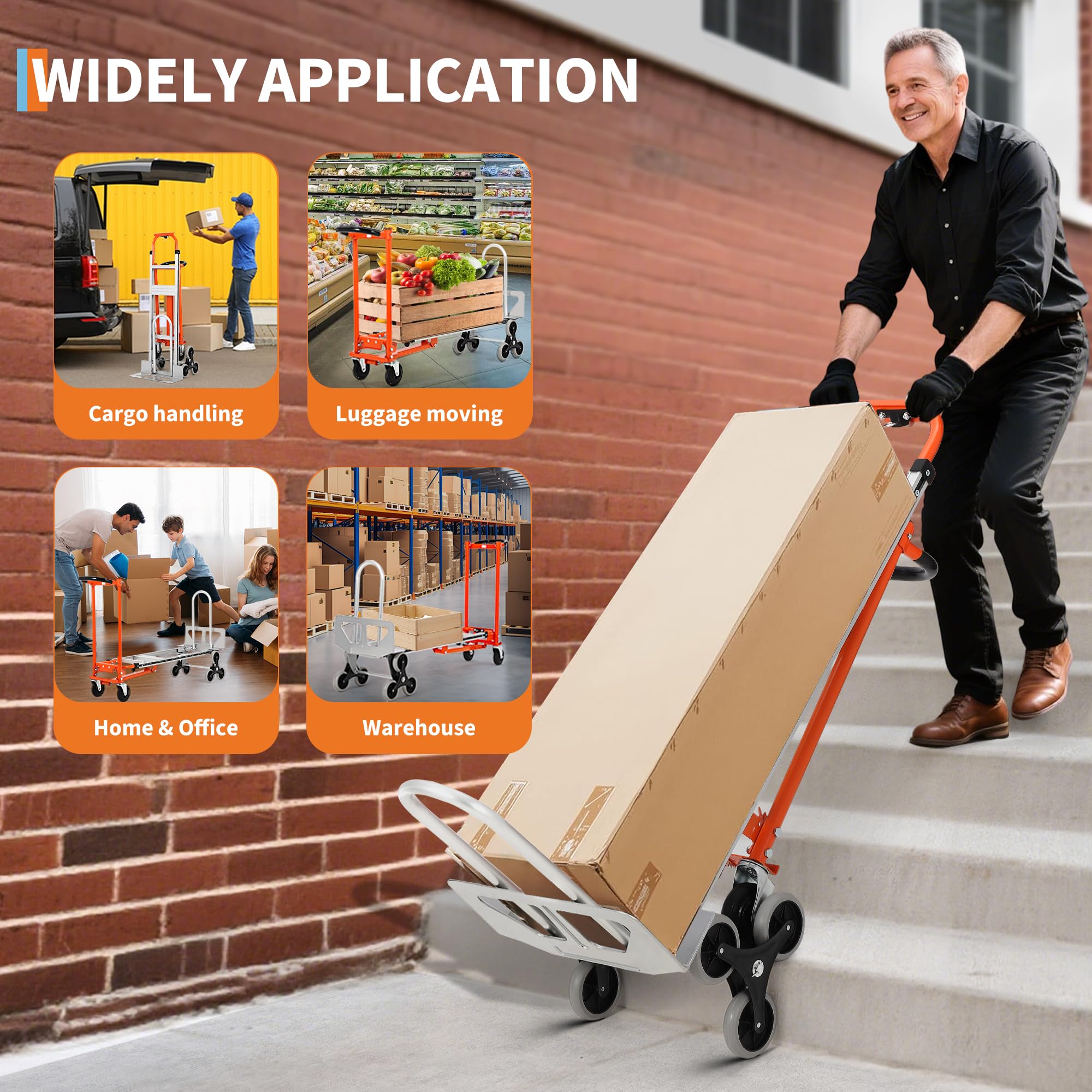 Carretilla Plegable 3 en 1, Carretilla con Ruedas para Subir Escaleras Resistentes a Pinchazos, Capacidad de Carga de 340 Kg, Material de Aleación de Aluminio, Correas Elásticas