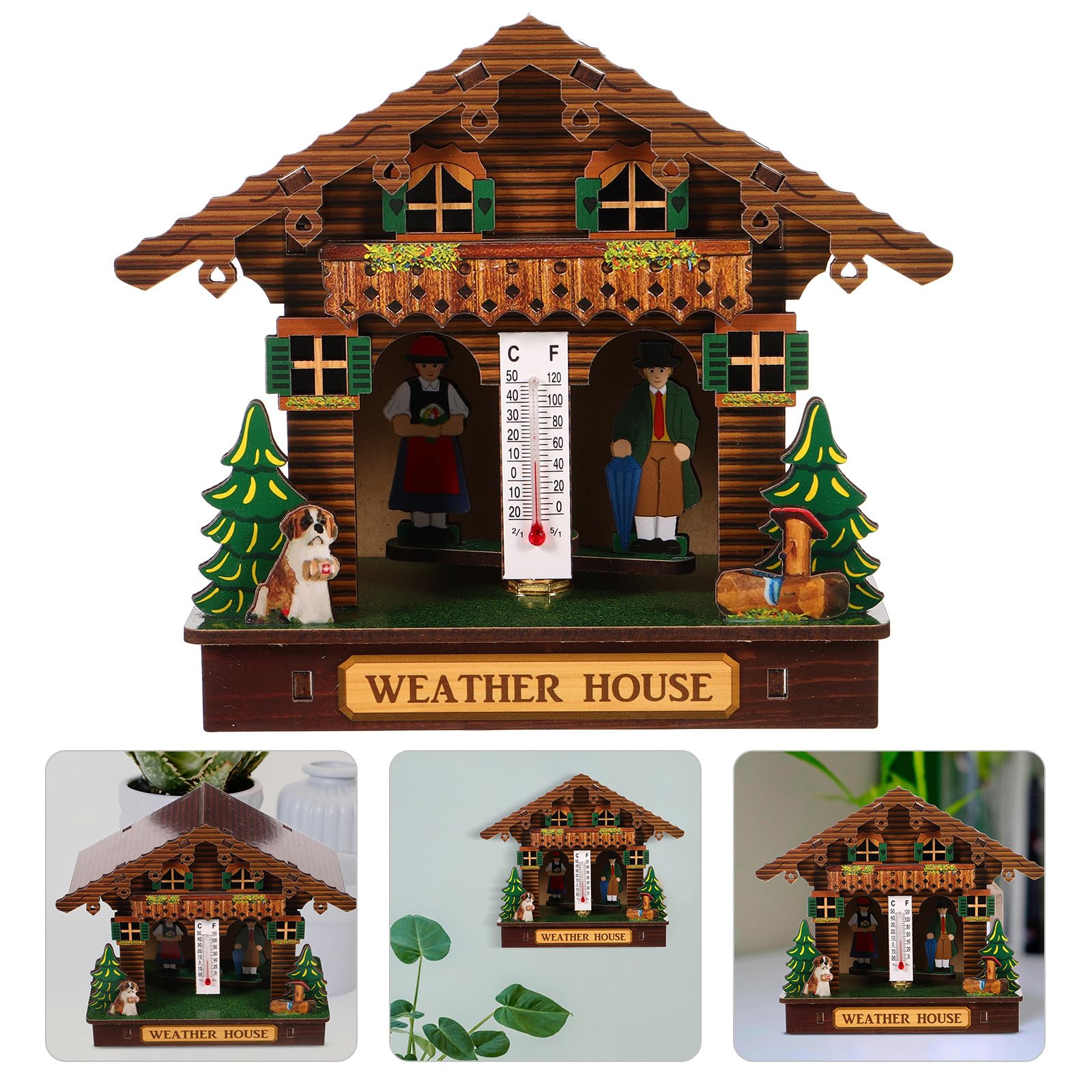 Casetta Meteo da Parete in Legno con Barometro e Igrometro | Uso Interno Domestico, Stile Elegante, Misurazione Temperatura e Umidità, Formato da Parete