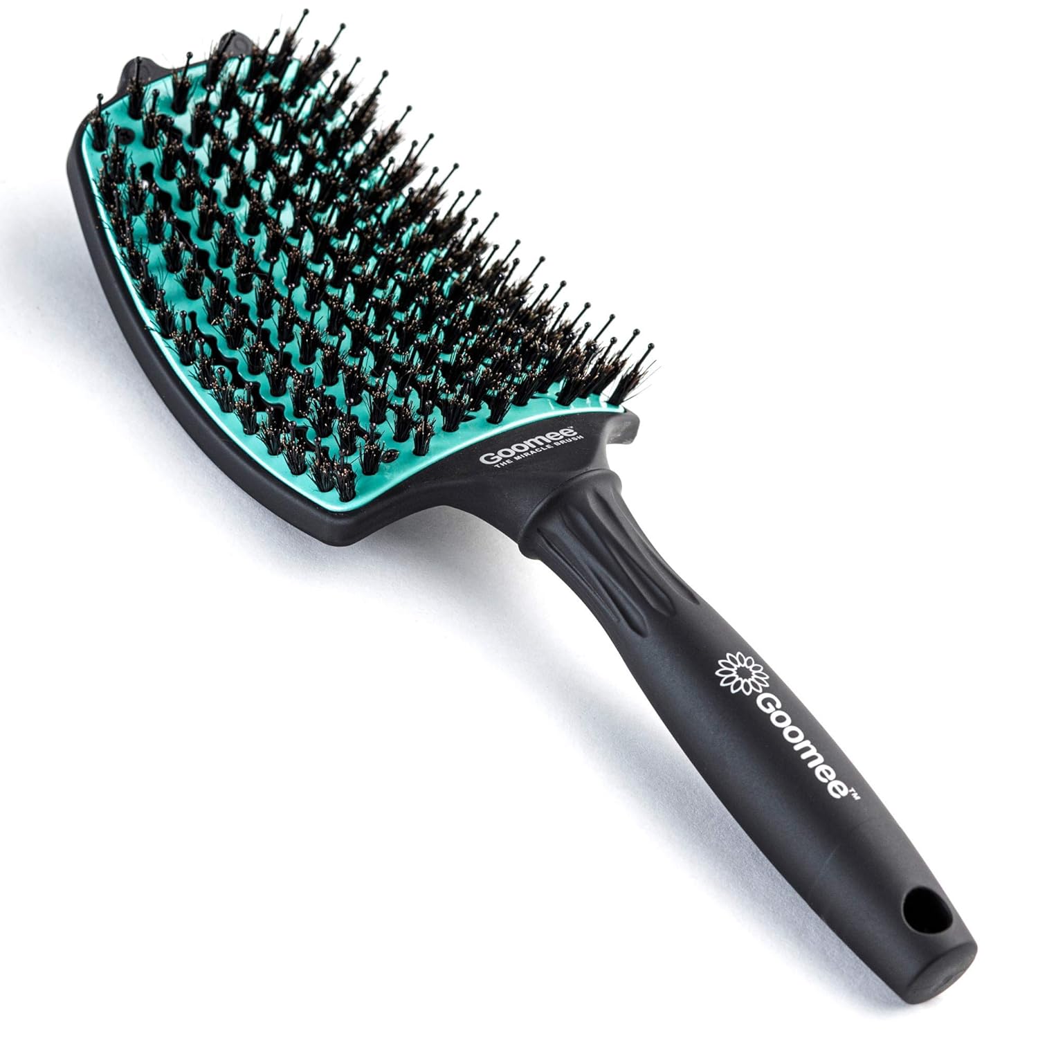 Goomee Straight and Curly Hair Detangler Brush – Detangling Brush with Nylon and Boar Bristles for Soft, Smooth, and Shiny Hair – Dry and Wet Detangle Brush with Vents for Fast Drying (Large, Green)