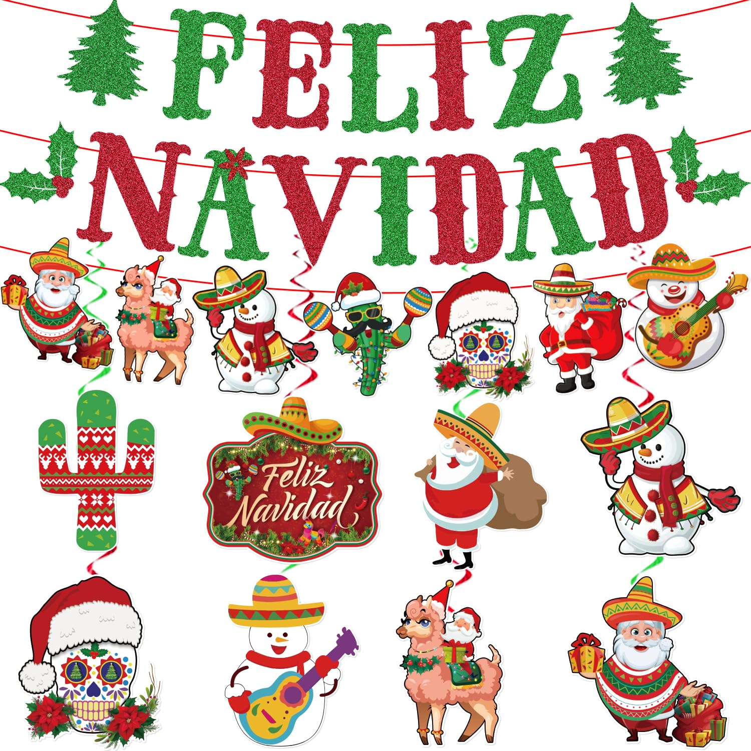 Amazon.com: Yingoto Glittery Feliz Navidad Banner Mexican Christmas ...