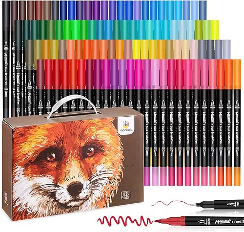 mancola Marcadores artísticos de doble punta, pincel para colorear, rotuladores de color, 100 colores de marcador a base de agua para caligrafía,
