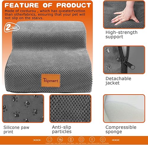 Miniatura 6 de Topmart Escalones de espuma de alta densidad para mascotas, 2 niveles, 11.8 pulgadas de alto, escaleras antideslizantes para perros, rampa para