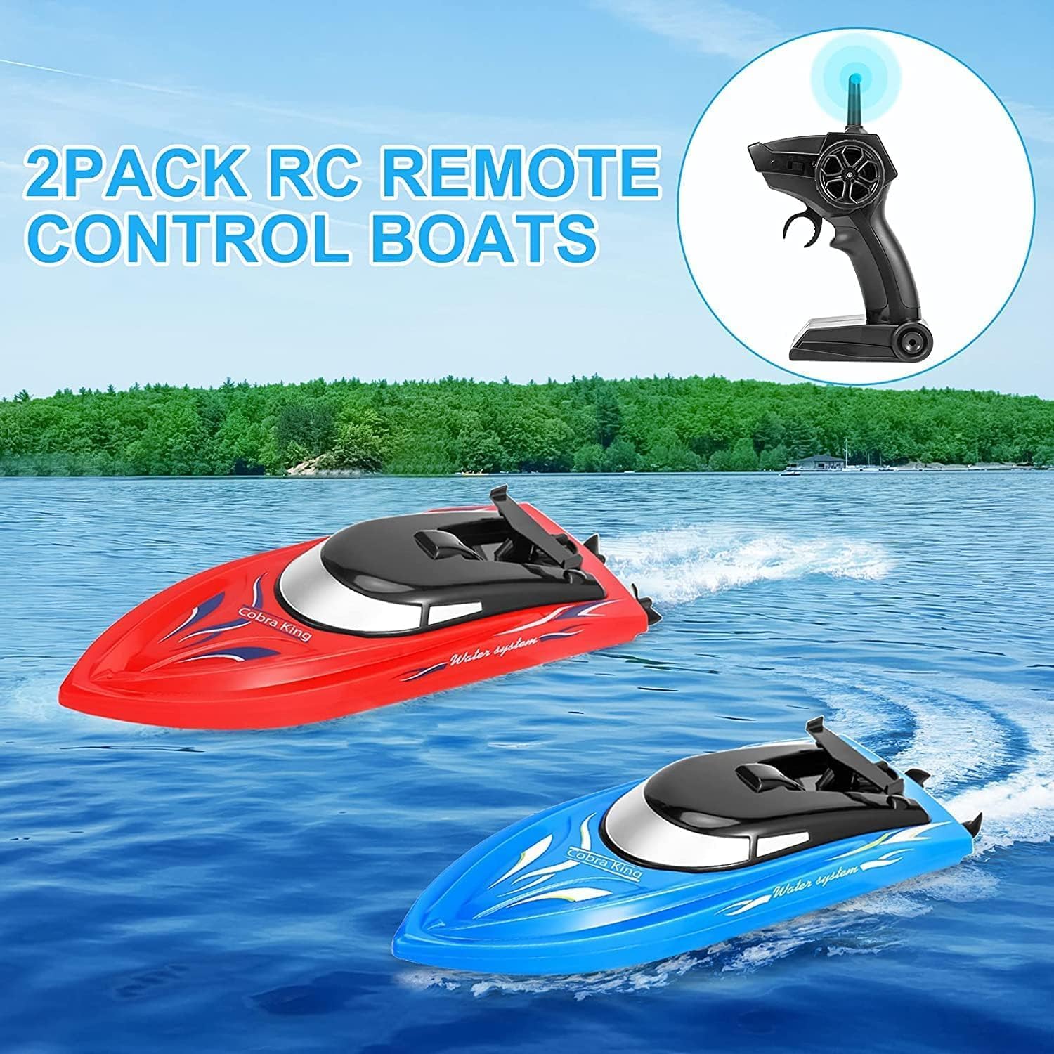Aptliton 2-Pack Fast Self-Righting RC Boat, 20Mins Runtime 40-50m Range Claw-Streak Paint for Pool Lake Summer Toy Blue And Red - Image 4