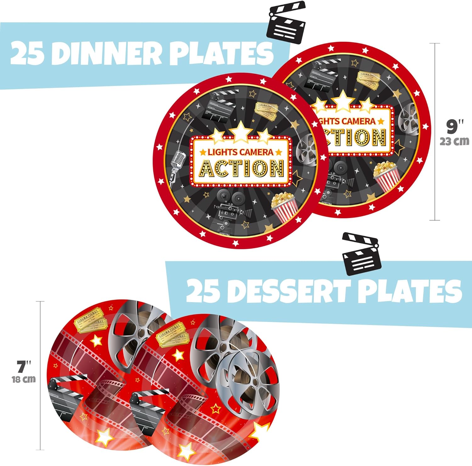Movie Night Plates and Napkins Party Supplies (100 Pcs) Movie Night Paper Plates, Movie Party Napkins, Movie Theater Oscar Film Cinema Birthday Plates, Hollywood Theme Party Decorations, 25 Serves