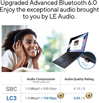 ASUS USB-BT600 Bluetooth 6.0 Adapter, Supports Up to 7 Device Connections, Ultra-Compact, Compatible with Windows 11/10 & Linux for Desktop and Laptop
