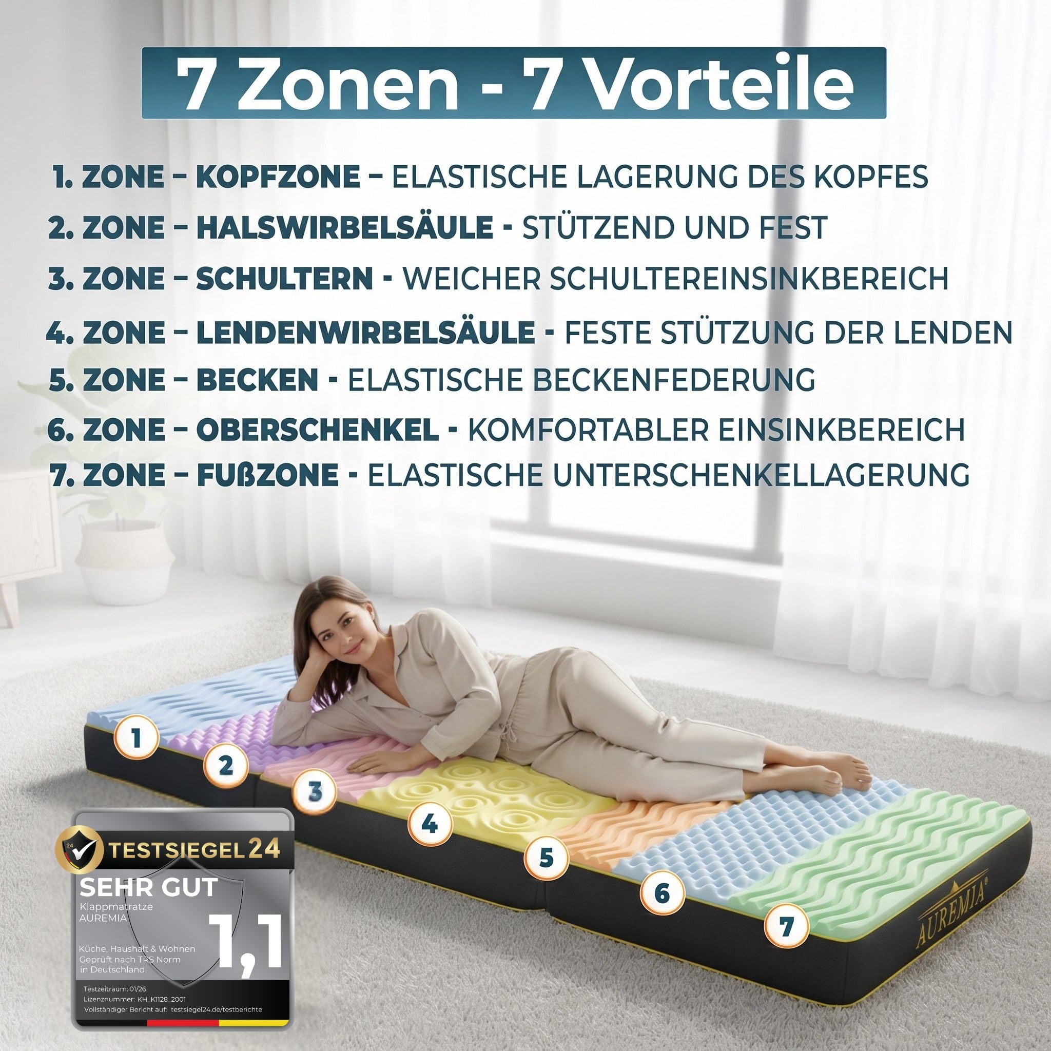 Klappmatratze 90x200 Gästebett klappbar Luxus 7-Zonen Wende-Gästematratze | Faltmatratze, Wendematratze mit 2 Härtegraden, Schlafmatratze, schmutzabweisender Premium-Bezug, waschbar, matress