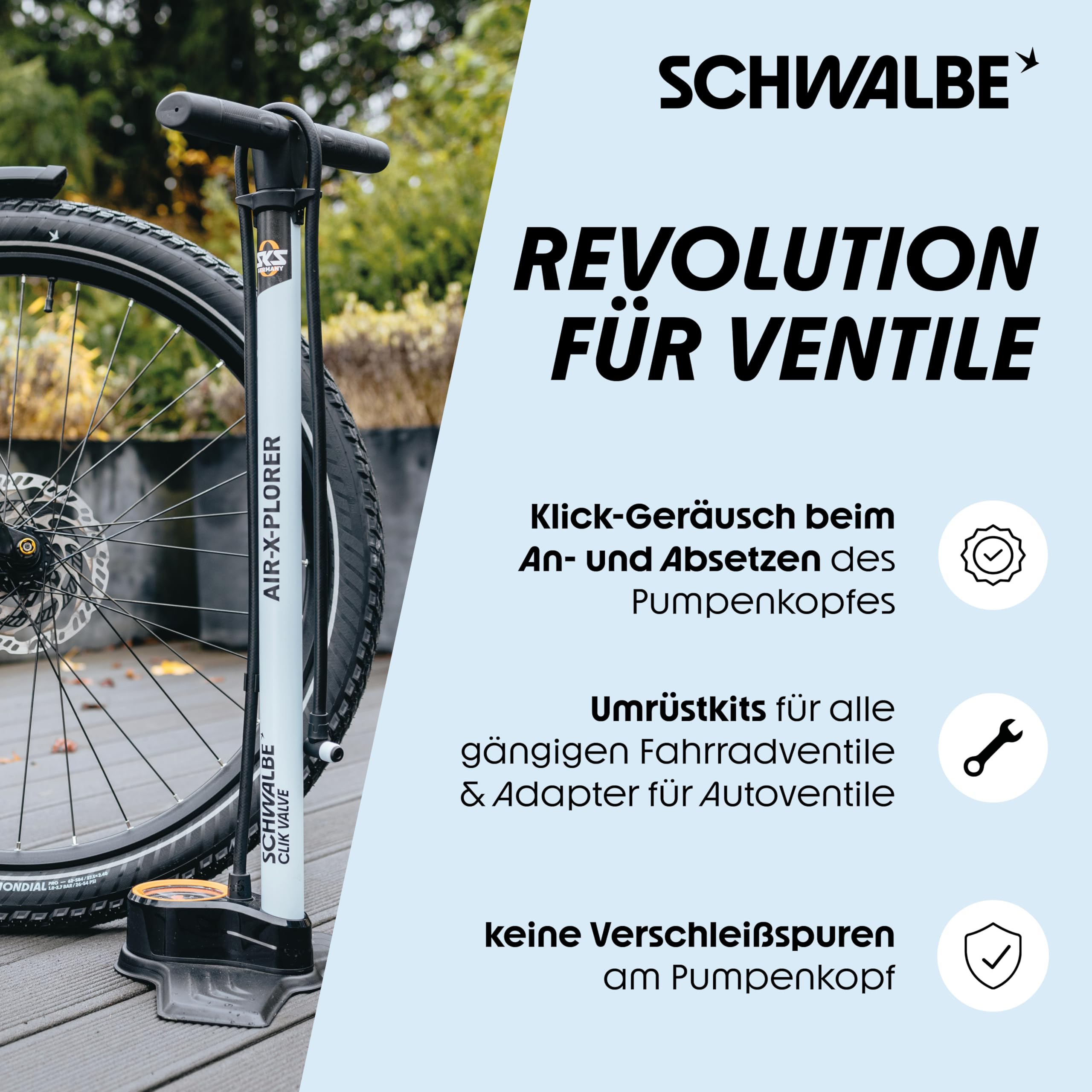 Schwalbe Clik Valve - nakładka na wentyl rowerowy, zestaw do konwersji DV-SCV (Valves with Pump Head)