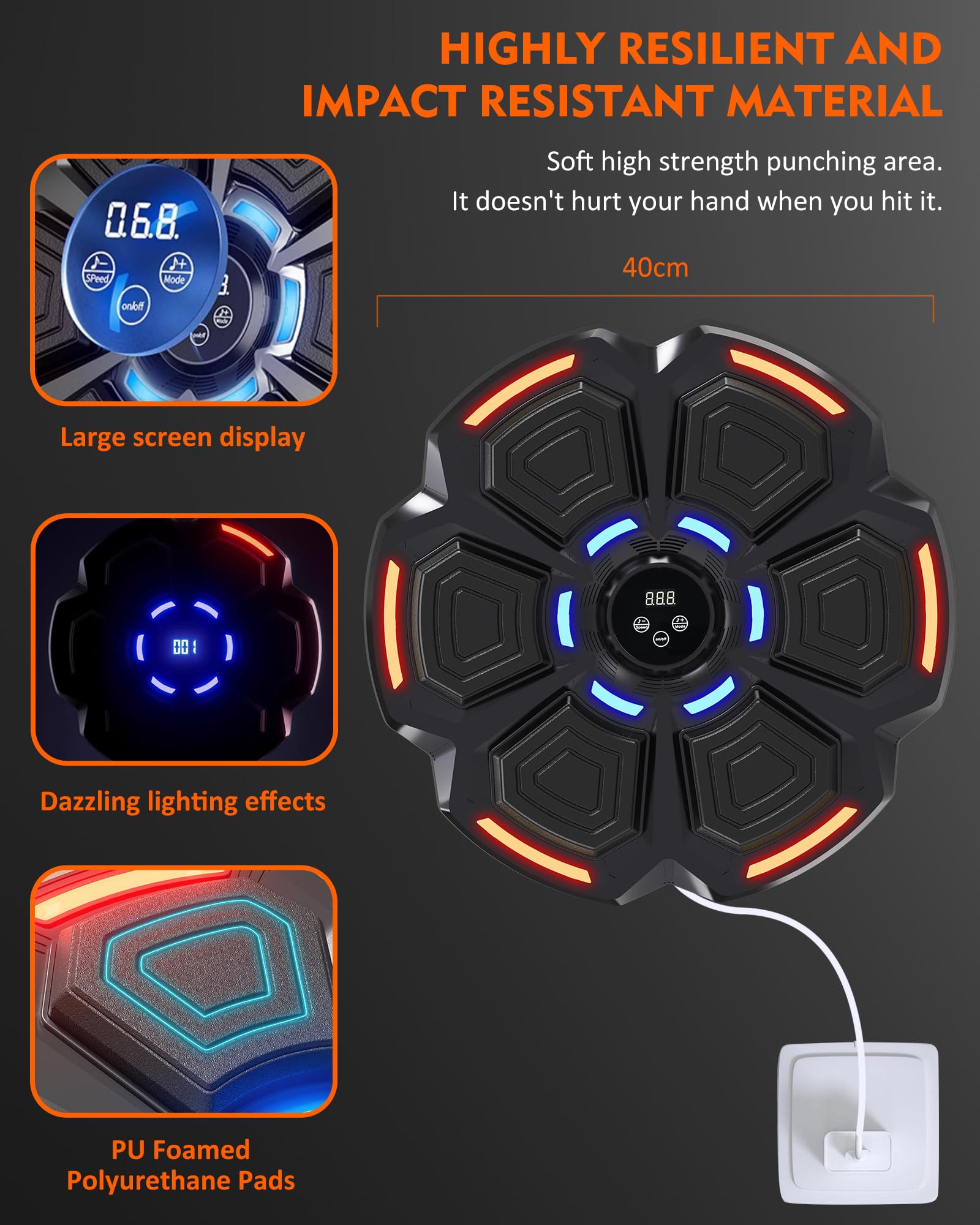 snawowo Music Boxing Machine Adultos - 9 Modos de Velocidad Boxe con Music Pared con Guantes De Boxeo - Máquina de Boxeo con Bluetooth y Recuento Inteligente y Luces al Ritmo de la Música