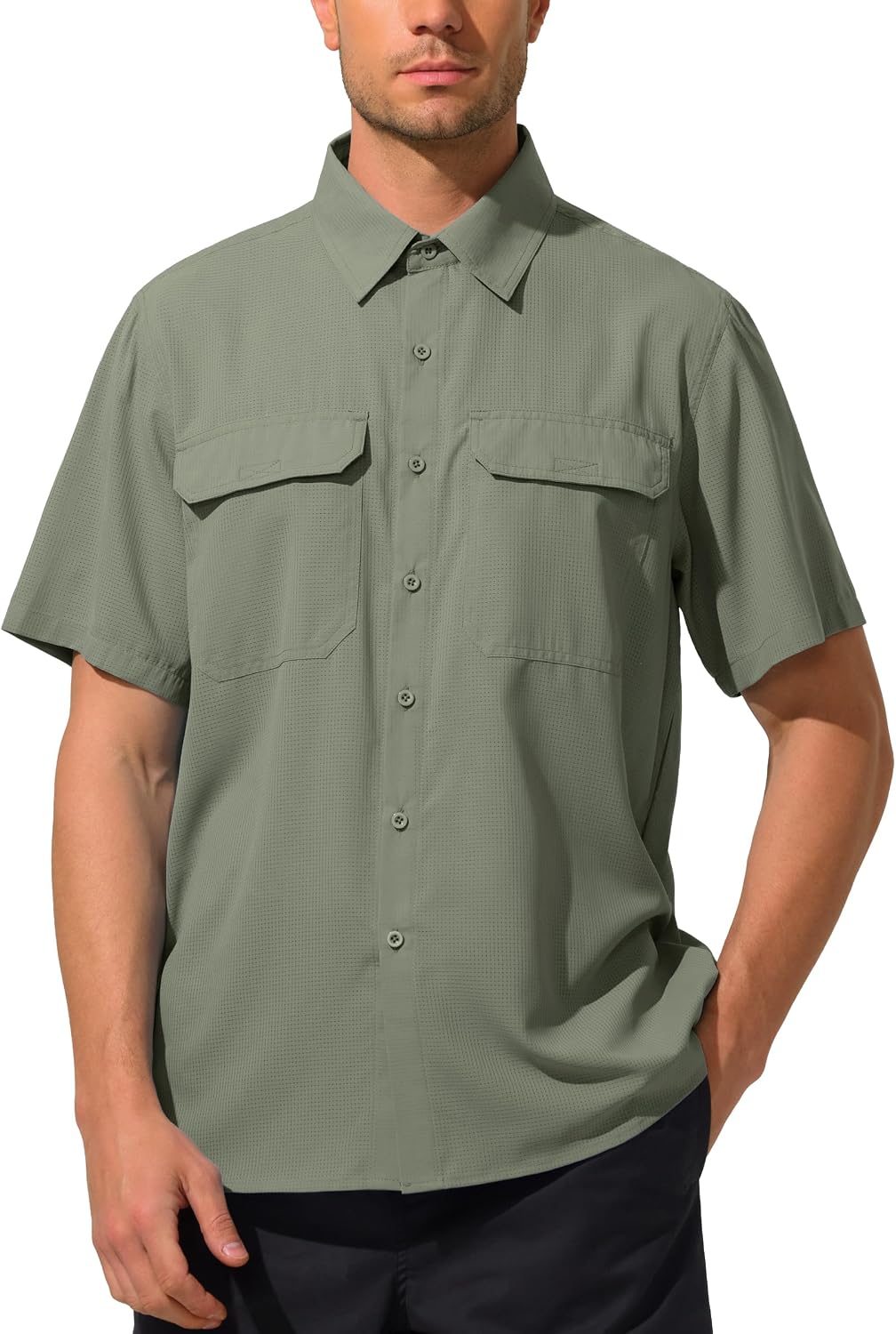 UIQUR Mens UPF 50+ UV Sun Protection Fishing Shirts PFG Shirts Quick Dry Cooling Roll-Up Sleeves Shirts for Safari Hiking