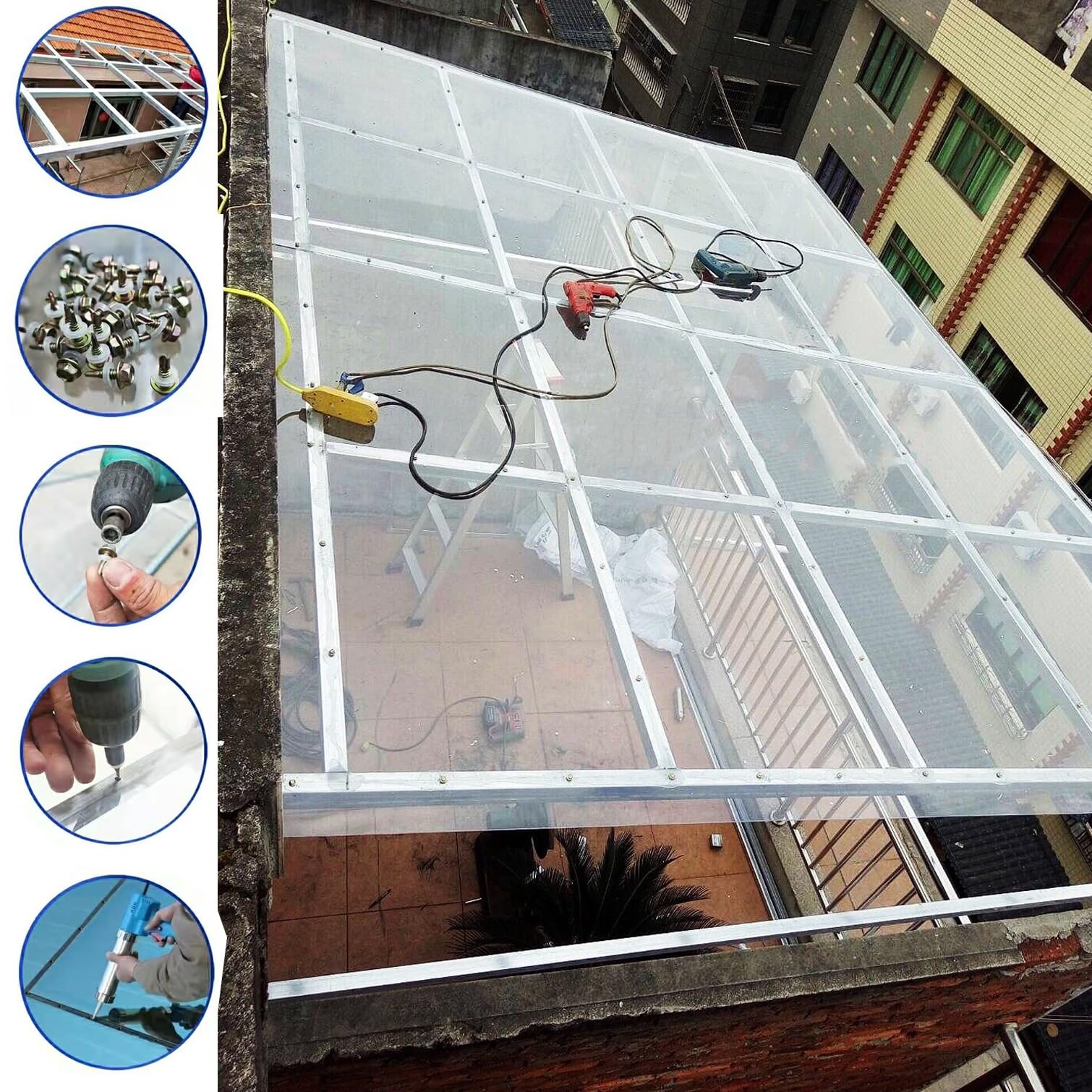 Placas de Policarbonato 1,2mm,Planchas Transparentes Tejados para Invernadero Jardín,Láminas de Techo de Plástico,Impermeable/Anti-UV,Reemplazo Panel,Fácil de Cortar (1,56m x 4m)