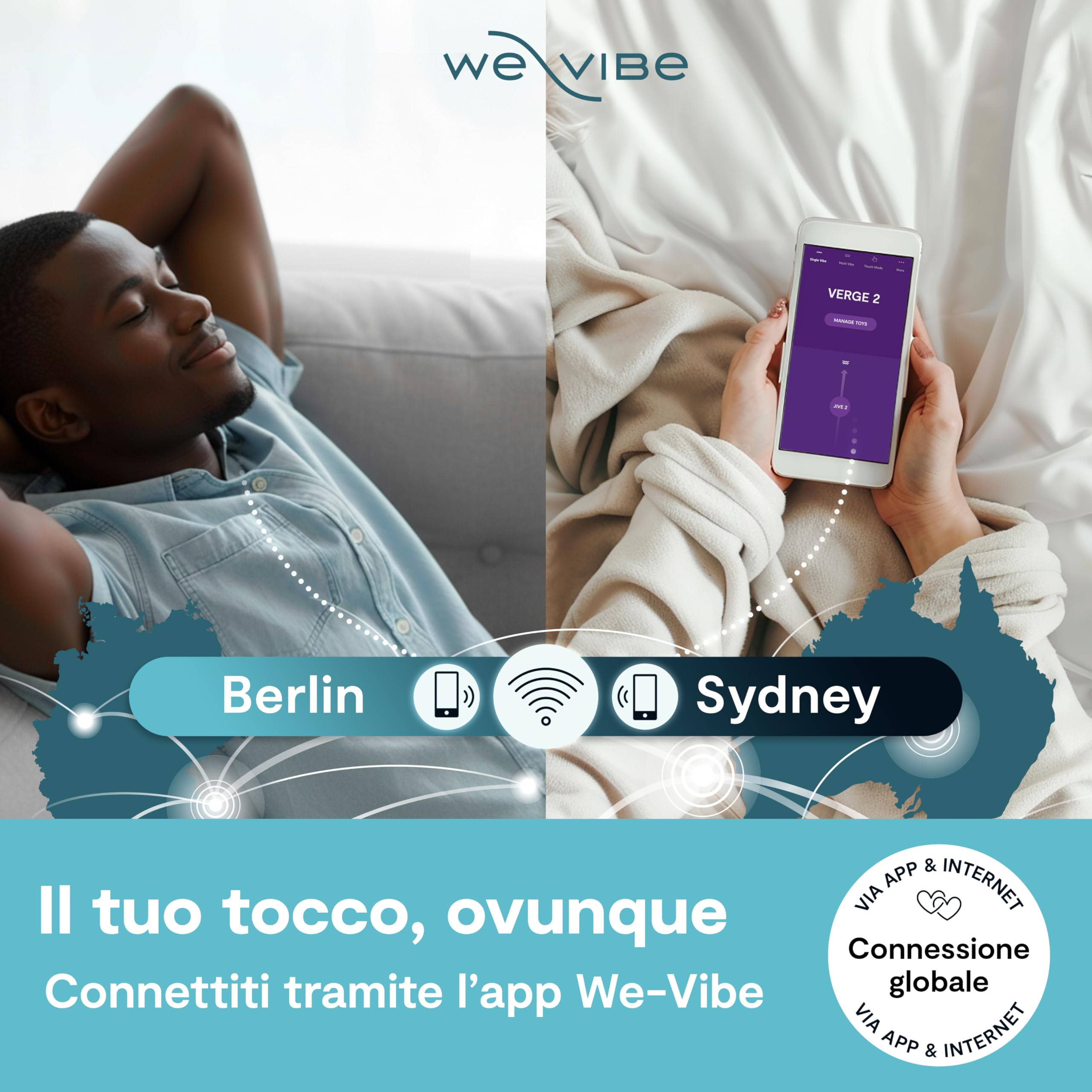 We-Vibe Verge 2 Anello vibrante per il pene - Anello fallico 52mm - Stimolazione perineo & Clitoride - Controllo App a distanza - 10+ modi di vibrazione - Impermeabile - Sex Toys per uomo e coppie