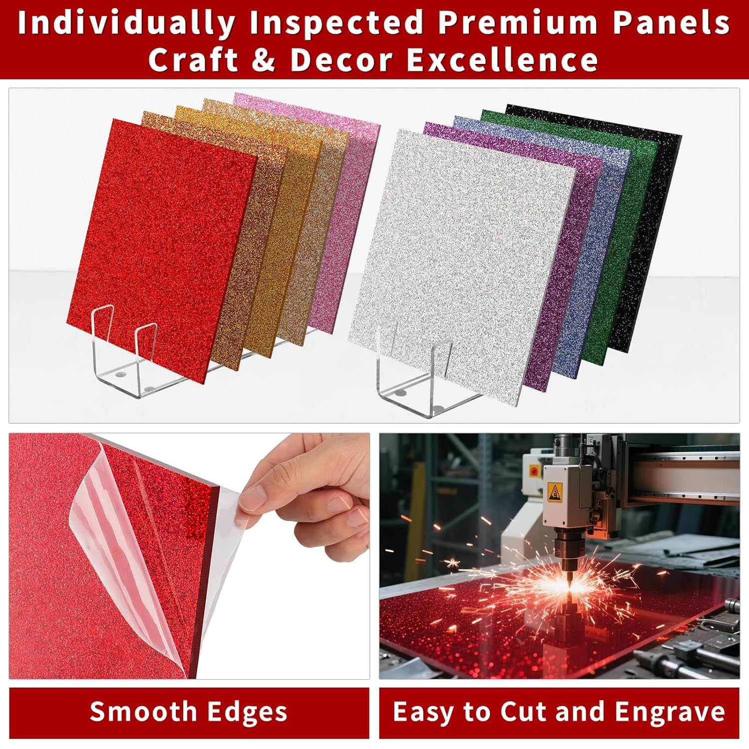 Glitter Acrylic Sheets 8 x 8 inch 1/8" Thick - 10 Pack Cast Plexiglass Acrylic Blanks for Creative DIY Projects Laser Tags Cutting Engraving UV Printed Signs
