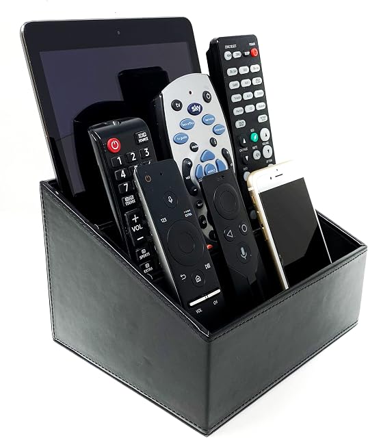 Super and Social Remote Control Holder, Desk Organiser or Makeup Organiser Storage | Elegant Black TV Remote Holder with 3 Compartments- Ideal for Remotes Tablet PC/eBook, Stationery & Office Supplies