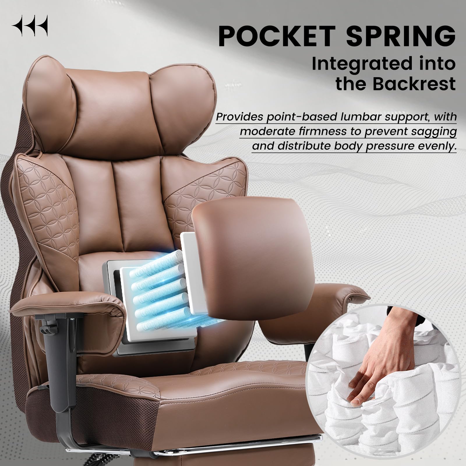 COMHOMA Gamingstoel, ergonomische bureaustoel, bureaustoel met verstelbare armleuningen, pocketvering lendensteun voor grote en hoge personen, 150 kg, breed zitvlak, wit