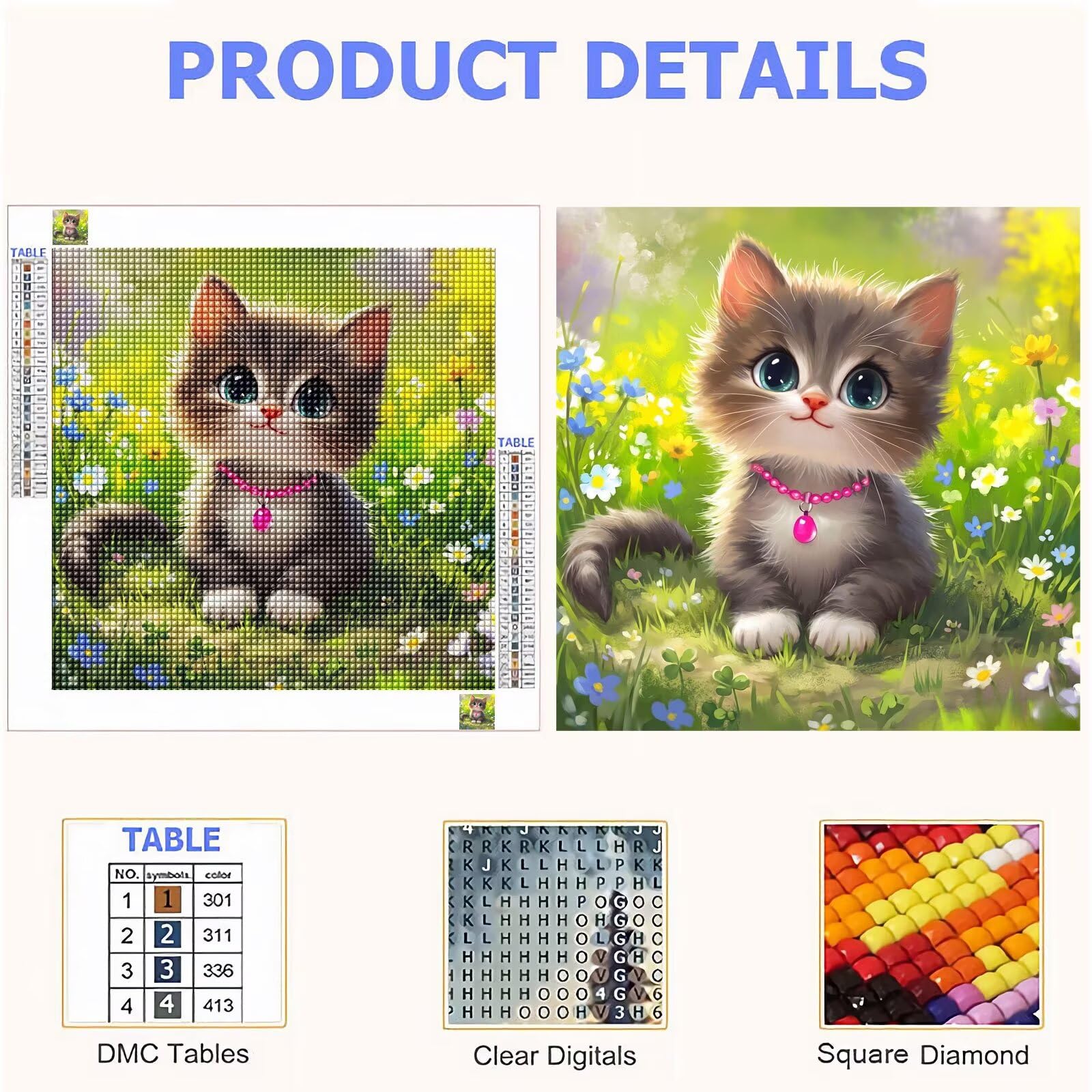 Diamond Painting Adulti, Gatto Diamond Painting Kit Completo, 5D Pittura Diamante Bambini Attività Manuale Creativa e Regalo, Diamantini Crystal Art Tela Fai Da Te Kit 70x70cm Fiori e piante FX#901