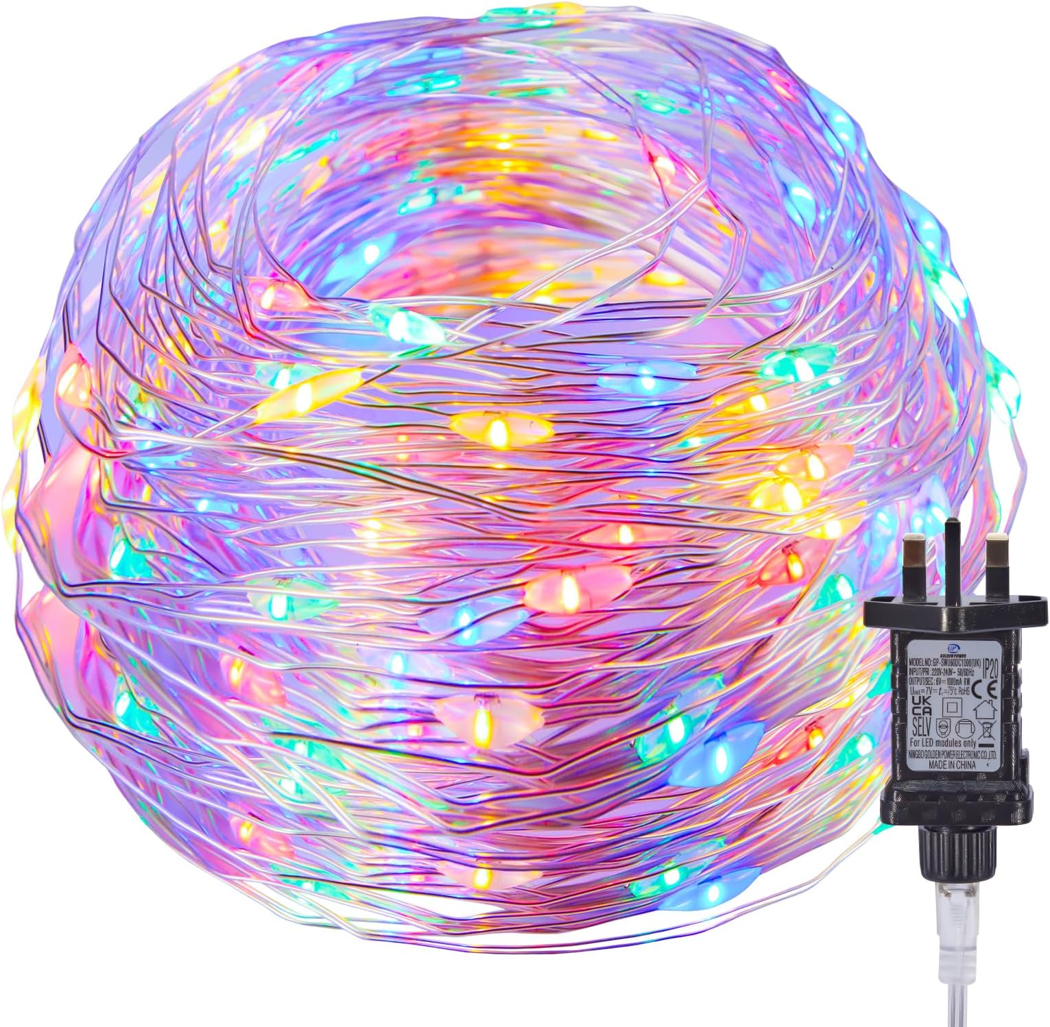 Fairy Lights Plug in, 33Ft 100 LEDs Waterproof Silver Wire Firefly Lights, Adaptor Included, Starry String Lights for Wedding Indoor Outdoor Christmas Patio Garden Decoration, Multicolor