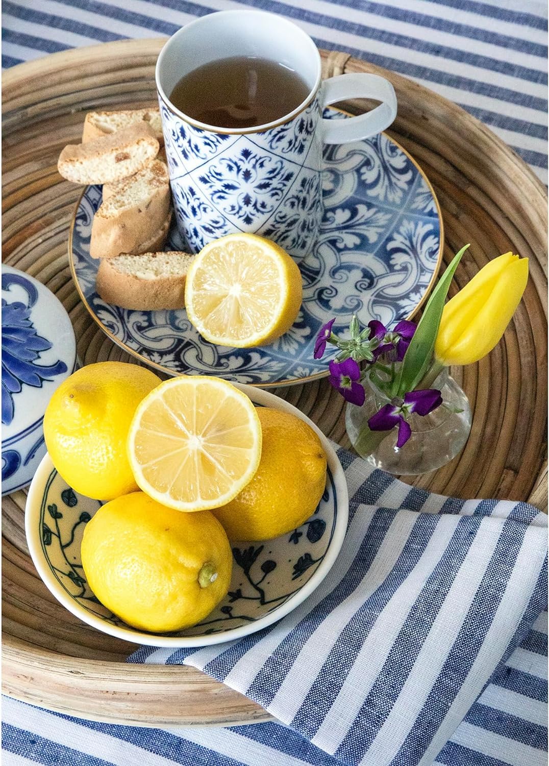 Blue Stripe Cotton Napkins - Set of 4 -3 Blue Stripe Cotton Napkins - Set of 4 -3