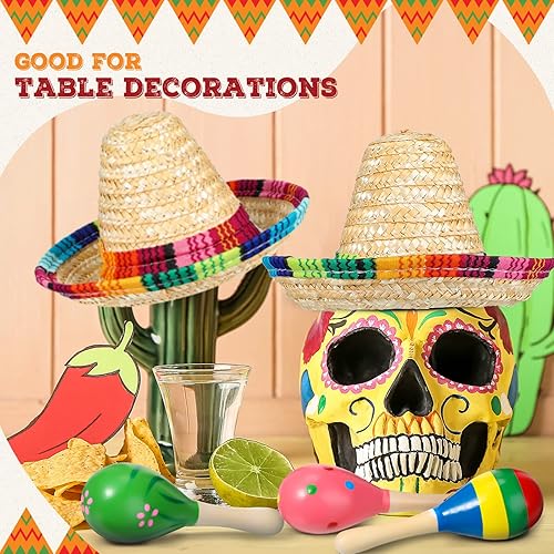 Miniatura 6 de Mini Fiesta Maracas Sombrero Mexicano Sombreros Decoraciones Temáticas Mexicanas Suministros de Carnaval para Adultos Niños Muñecas Mascotas (24