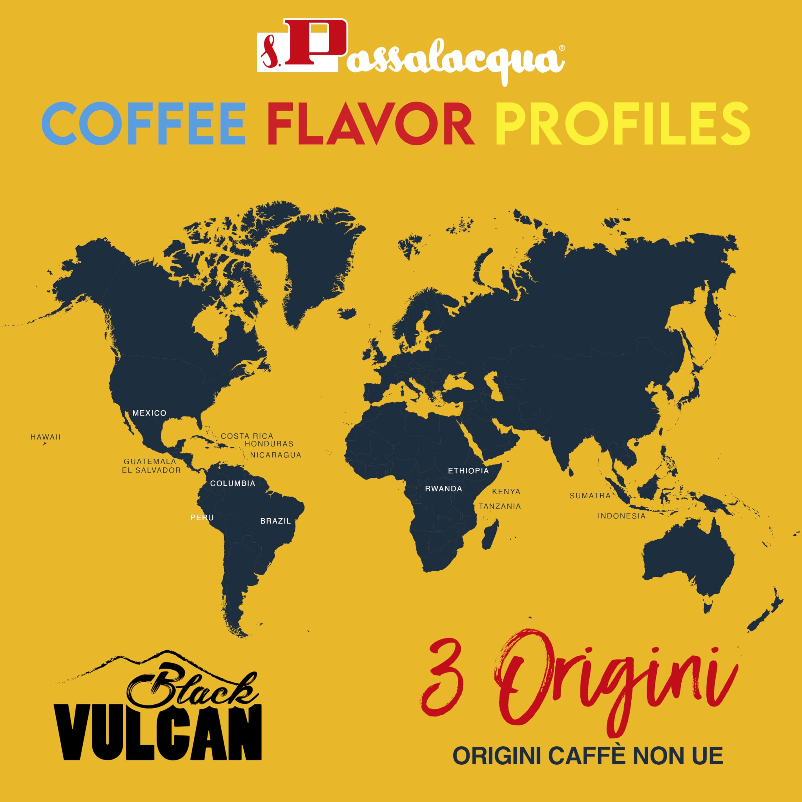 Passalacqua Black Vulcan Caffè Premium in Grani – 1 Kg - Tostatura Autentica Napoletana 30% Arabica - Espresso Forte e Corposo con Note di Cioccolato e Miele - Made in Italy