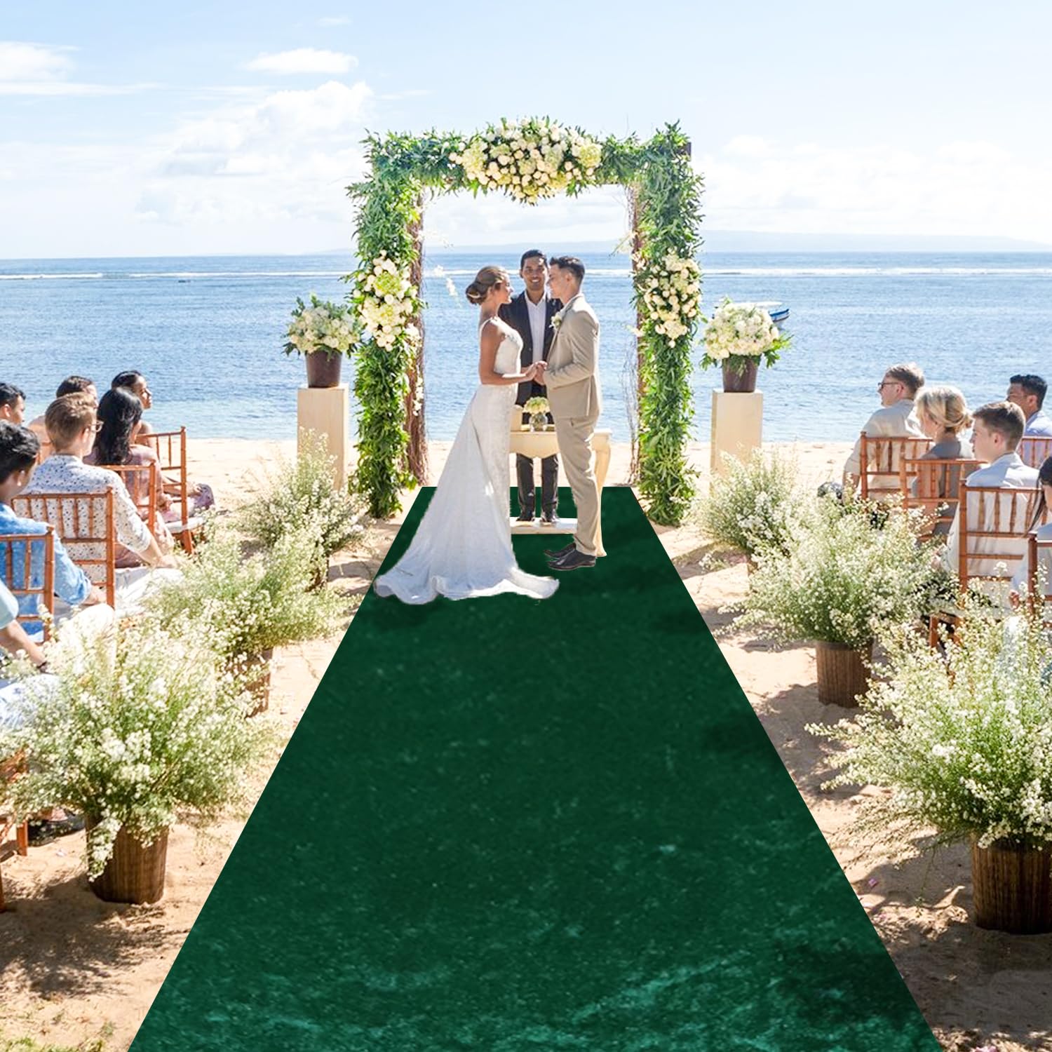 ROMANKAS Green Carpet Runner Velvet Aisle Runner Rug 5x20FT Aisle Runners for Wedding Ceremony Walkway Runner with Carpet for Beach Theme Wedding Party Banquet Reception Decoration