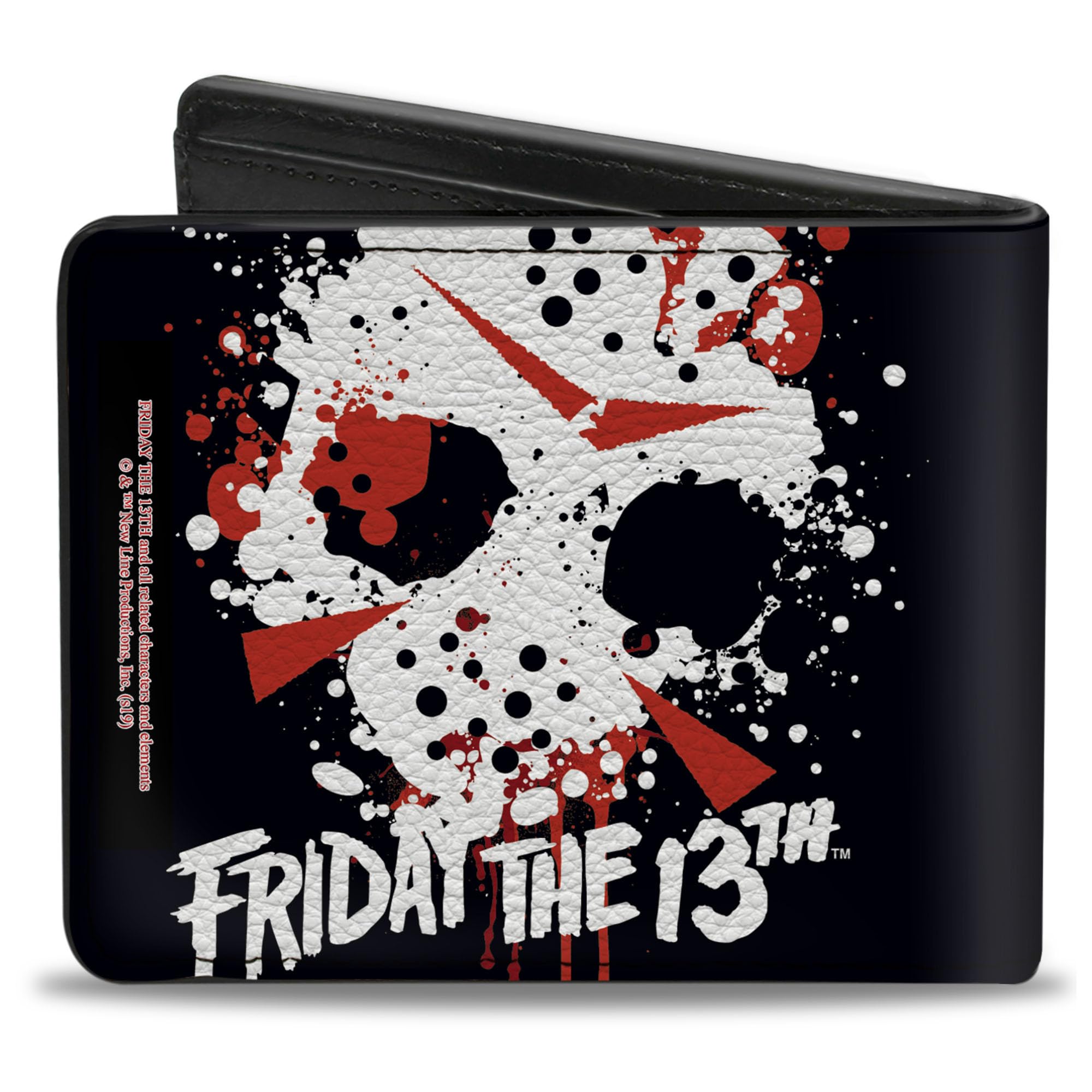 Buckle-Down Men's Horror Movies Wallet, Bifold, Friday The 13th Jason Mask Splatter Black White Red, Vegan Leather, 4.0