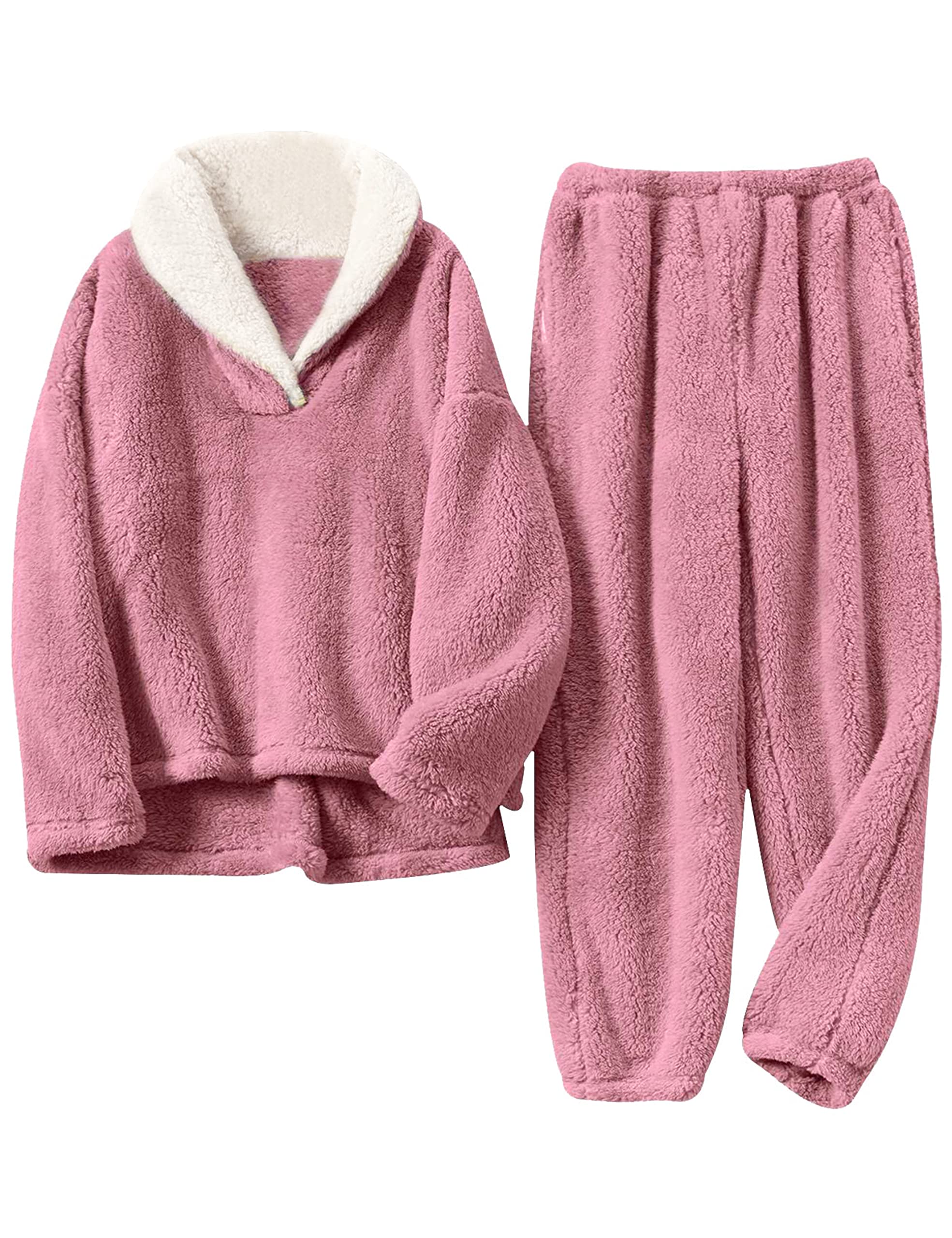 Yeokouwomens Fleece Pajamas Sets Fluffy Sleepwear Warm Sherpa