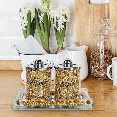 Miniatura 3 de Topsky Juego de 3 recipientes de cristal para té y azúcar, diamantes triturados de cristal brillante, juego de almacenamiento de tarros de café de