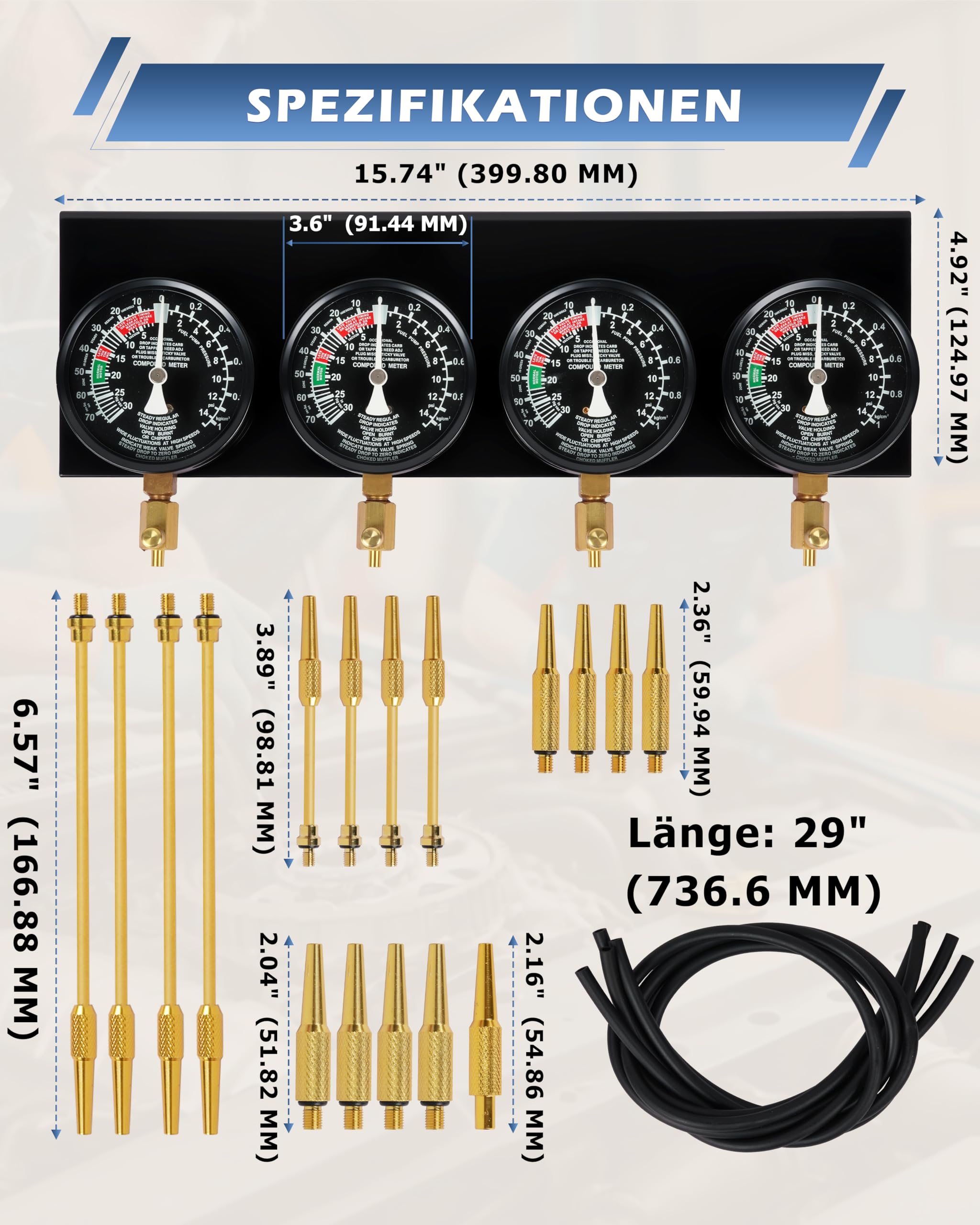 DAYUAN Synchrontester für 4 Vergaser Synchrontestgerät Vergaseruhren Synchronuhren PKW Motorrad Vakuumprüfer