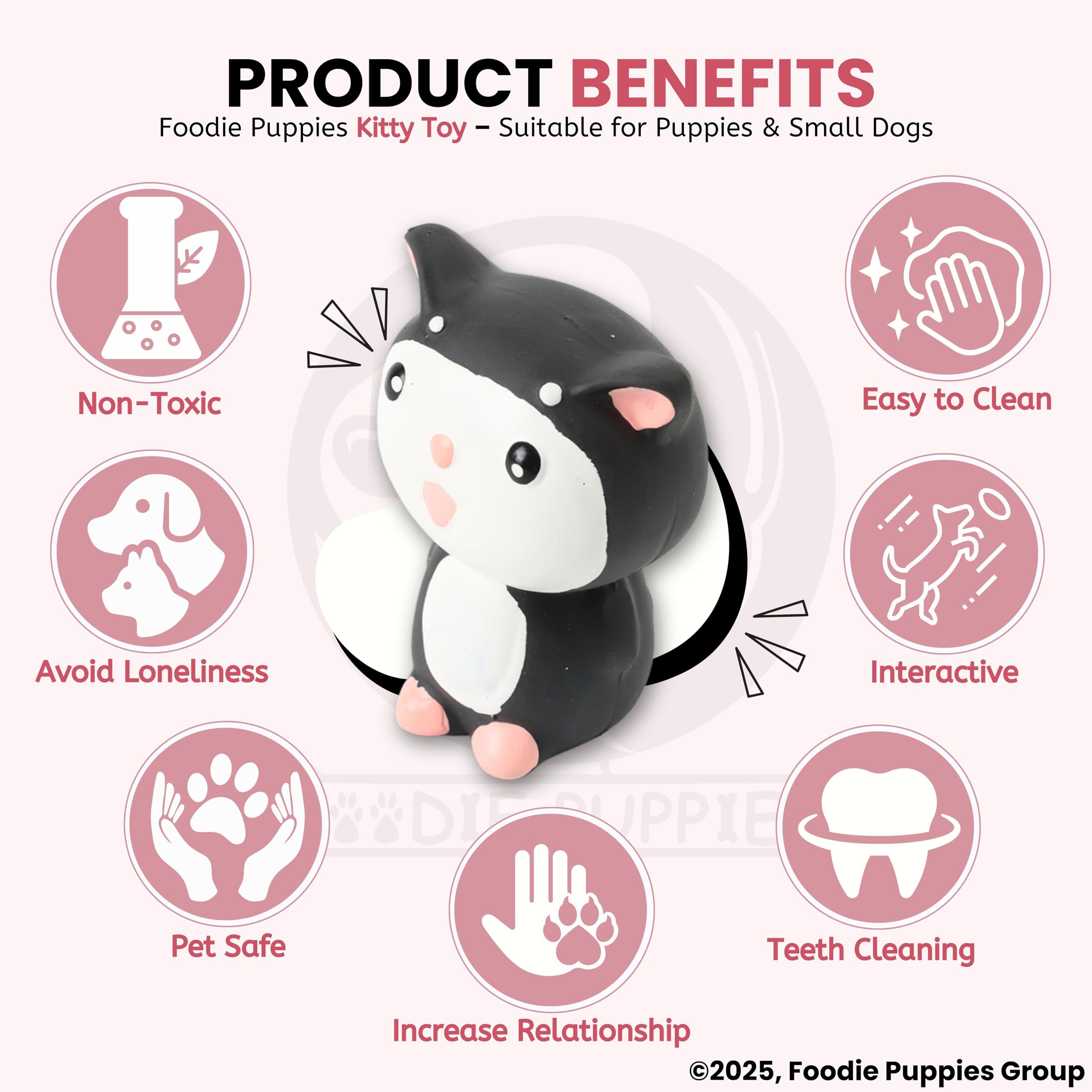 Foodie Puppies Natural Latex Rubber Squeaky Black & White Puppy Toy | Suitable for Small Dogs (0-10kgs) | Animal Design, Fetch & Chew Safe Play Toy 3