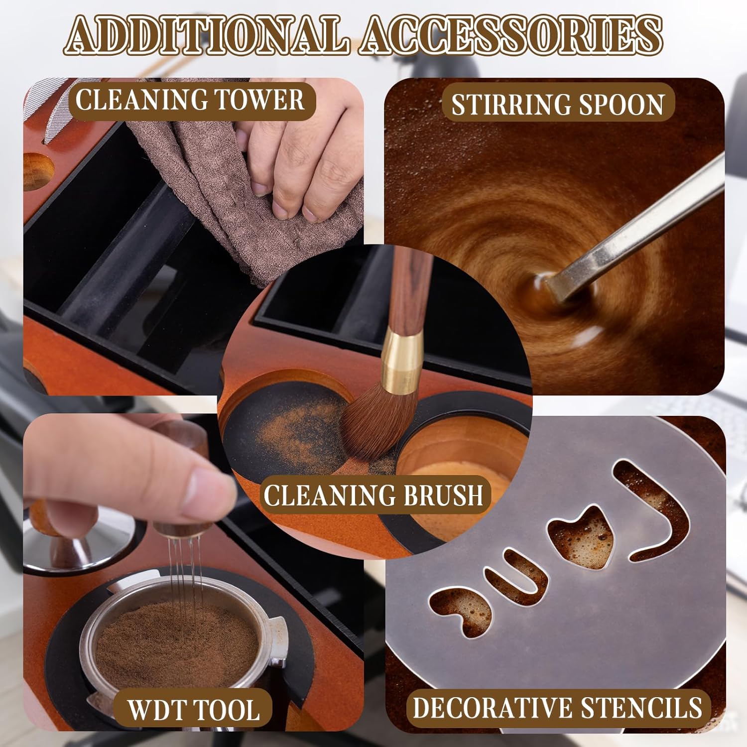 21pcs Espresso Knock Box Set,Espresso Tamping Station,Tamping Station Fit for Storage 51/54/58mm Coffee Accessories,Detachable Coffee Dump Bin,Includes WDT Tool,Brush,Towel,Spoon,Decorative Stencils
