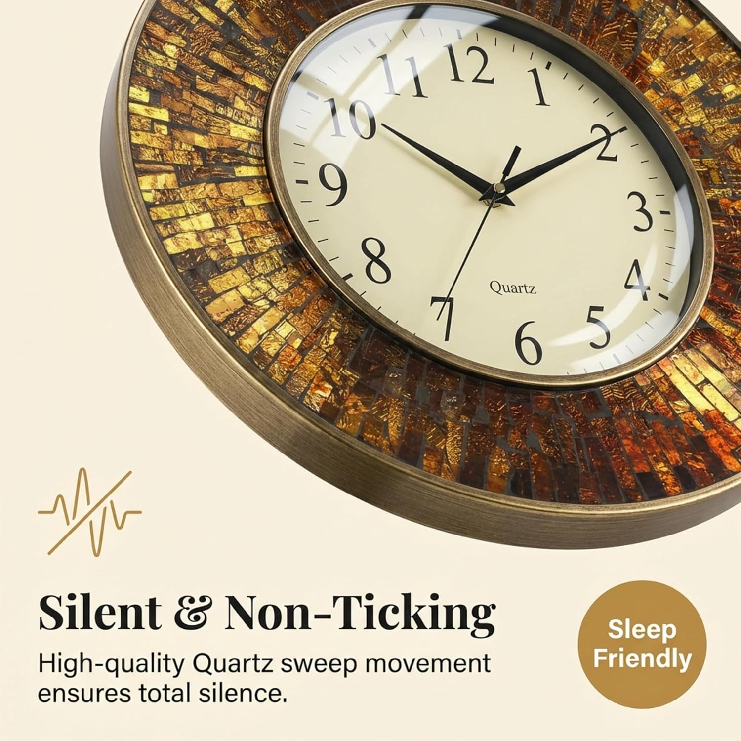 Lulu Decor, 19" Baltic Amber Mosaic Wall Clock with 9.5" Brown Arabic Glass Dial, 4.50" Mosaic Border, Silent Non-Ticking Quartz, Perfect for Housewarming Gift (LP72)