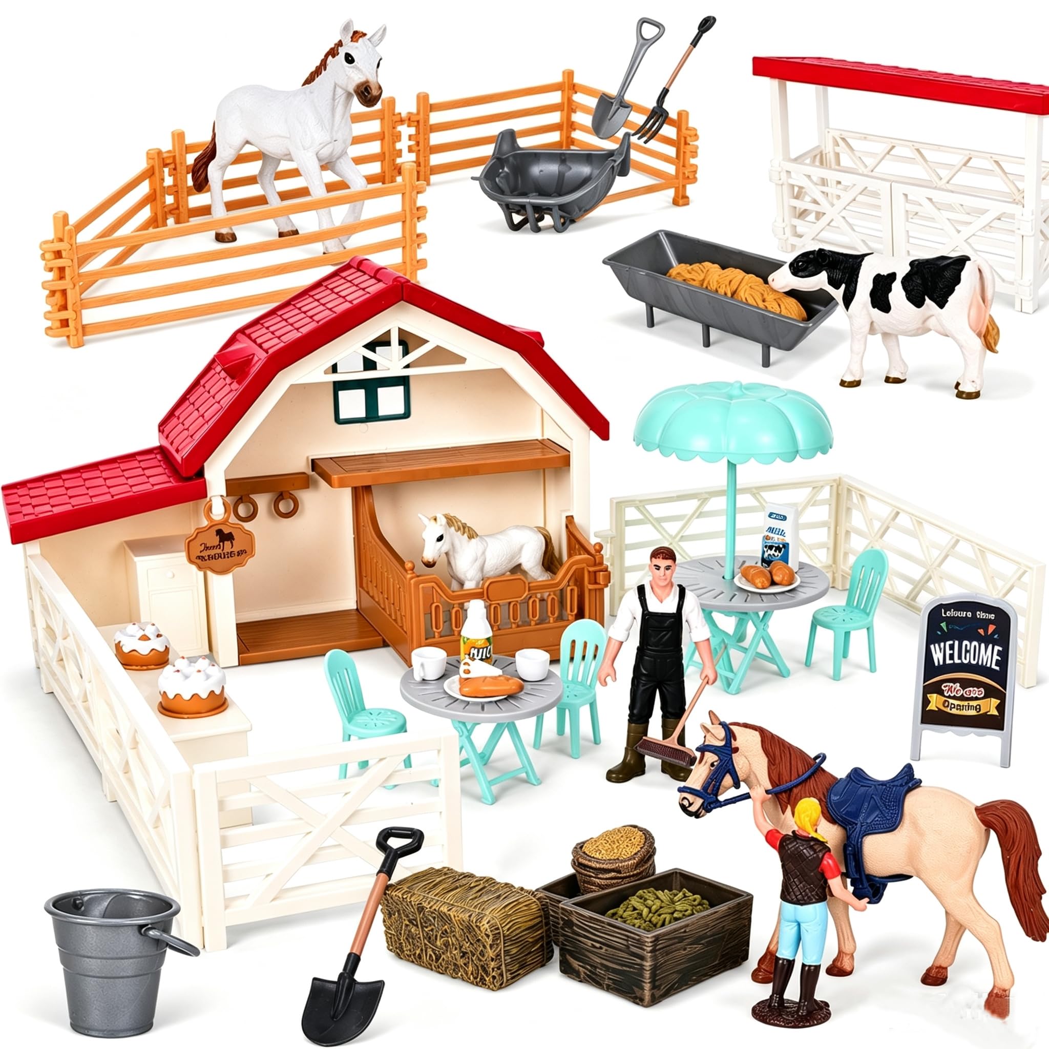 Horse Club Riding Arena 71-Piece, Horse Stable Toys Playset, Farmmer Figures,Farm Animal…