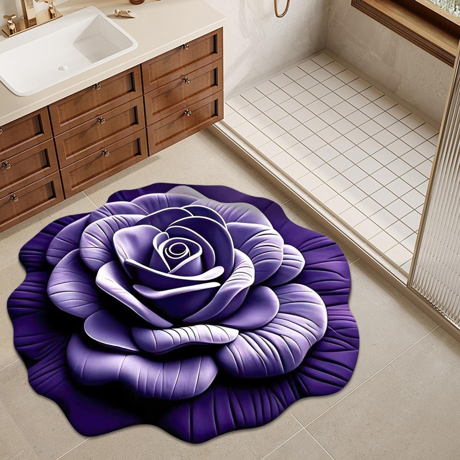 Tappeto Bagno Assorbente Antiscivolo Motivo Floreale 3D