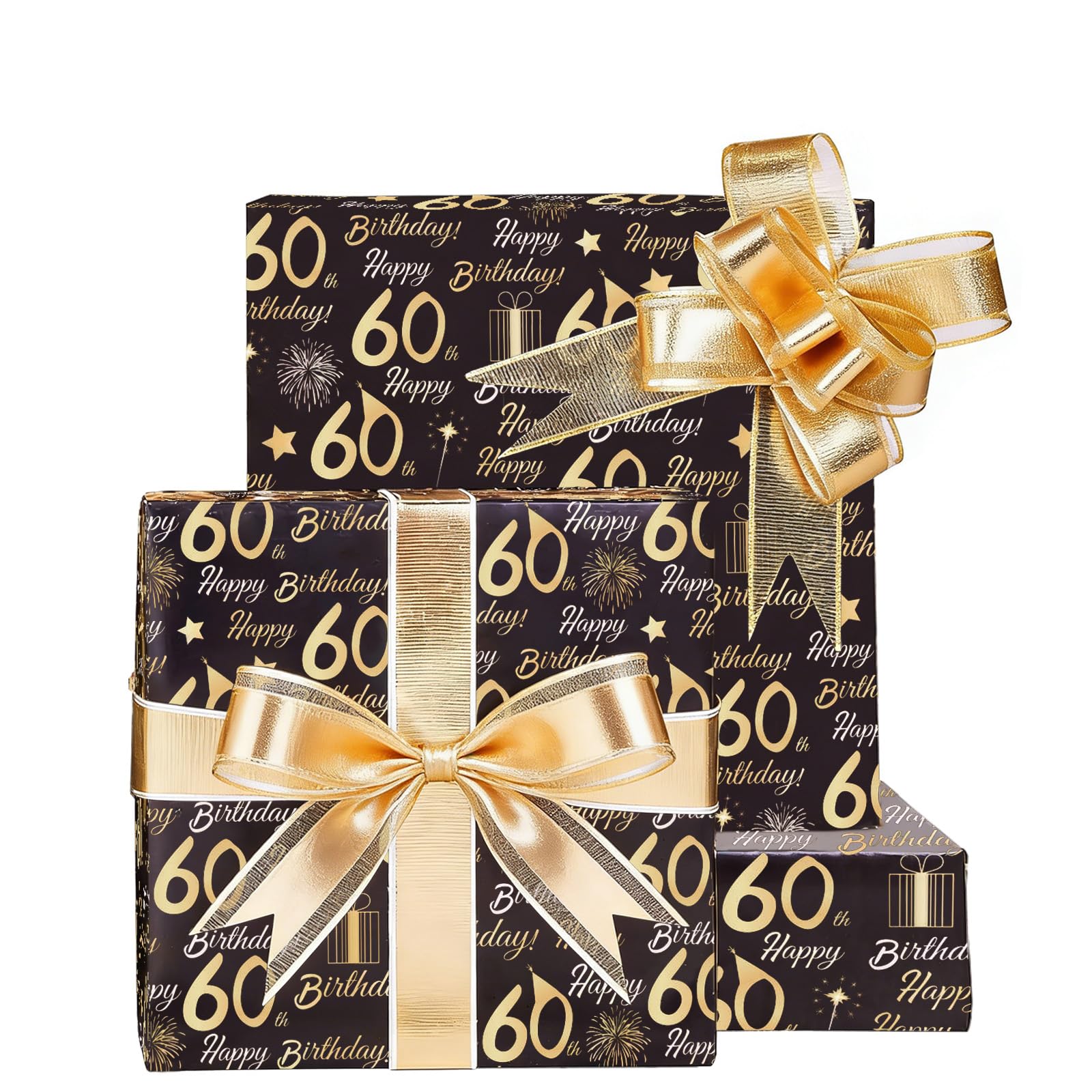 Hjvvr 60th Wrapping Paper,5sheets 70x50cm Gold Black Paper,60 Year Old Birthday Paper