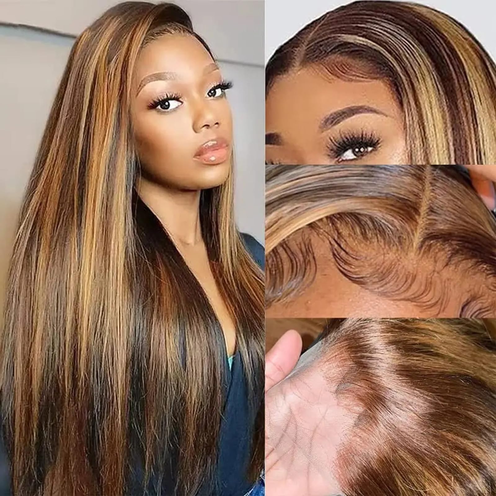 Honey blonde lace front wig human hair blend 613 HD Transparent 13x4 Honey Blonde Frontal Straight  main image 4
