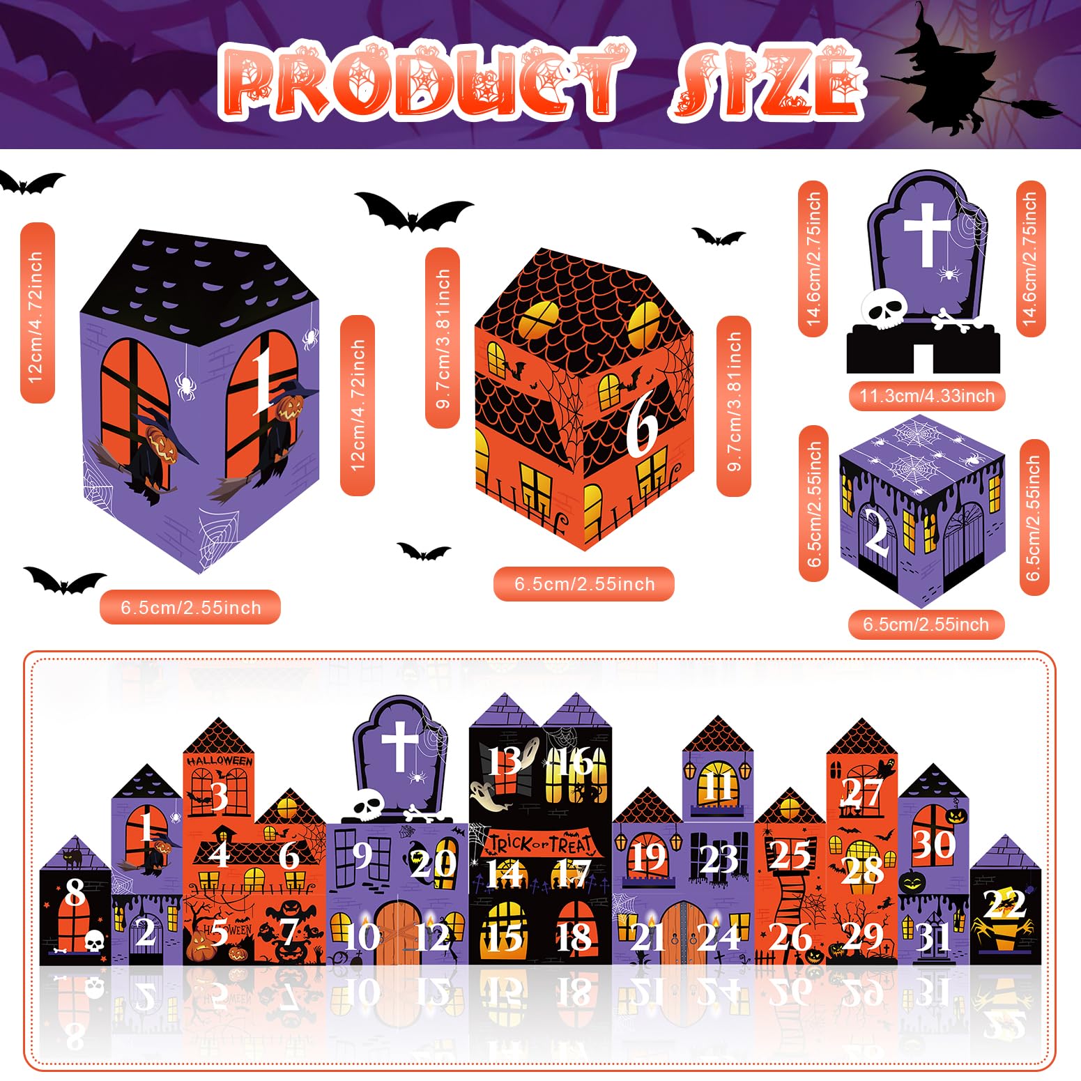 HOWAF Halloween Advent Countdown Candy Boxes Castle Countdown Calendar Decorations Treat Boxes Holiday CountDown to 31 Days Halloween Goodie Boxes Halloween Countdown Calendar for Halloween Party