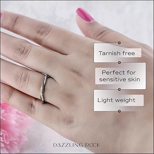 Miniatura 2 de Dazzlingrock Collection Anillo apilable redondo de zafiro azul y diamante blanco para mujer en oro macizo de 14 quilates