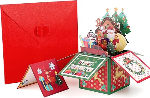 Miniatura 10 de Giiffu Tarjetas de Navidad desplegables 3D, tarjetas de felicitación de regalo de Navidad para tus amigos, niños y familia, tarjeta de Papá Noel de