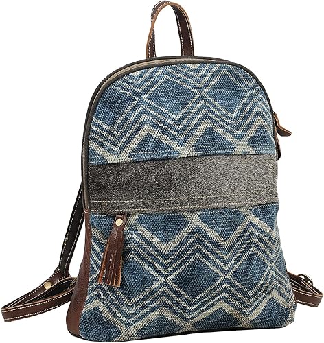 Miniatura 4 de Myra Bag Mochila de lona y piel de vaca reciclada Blue Breeze S-1571, Azul, Viajar