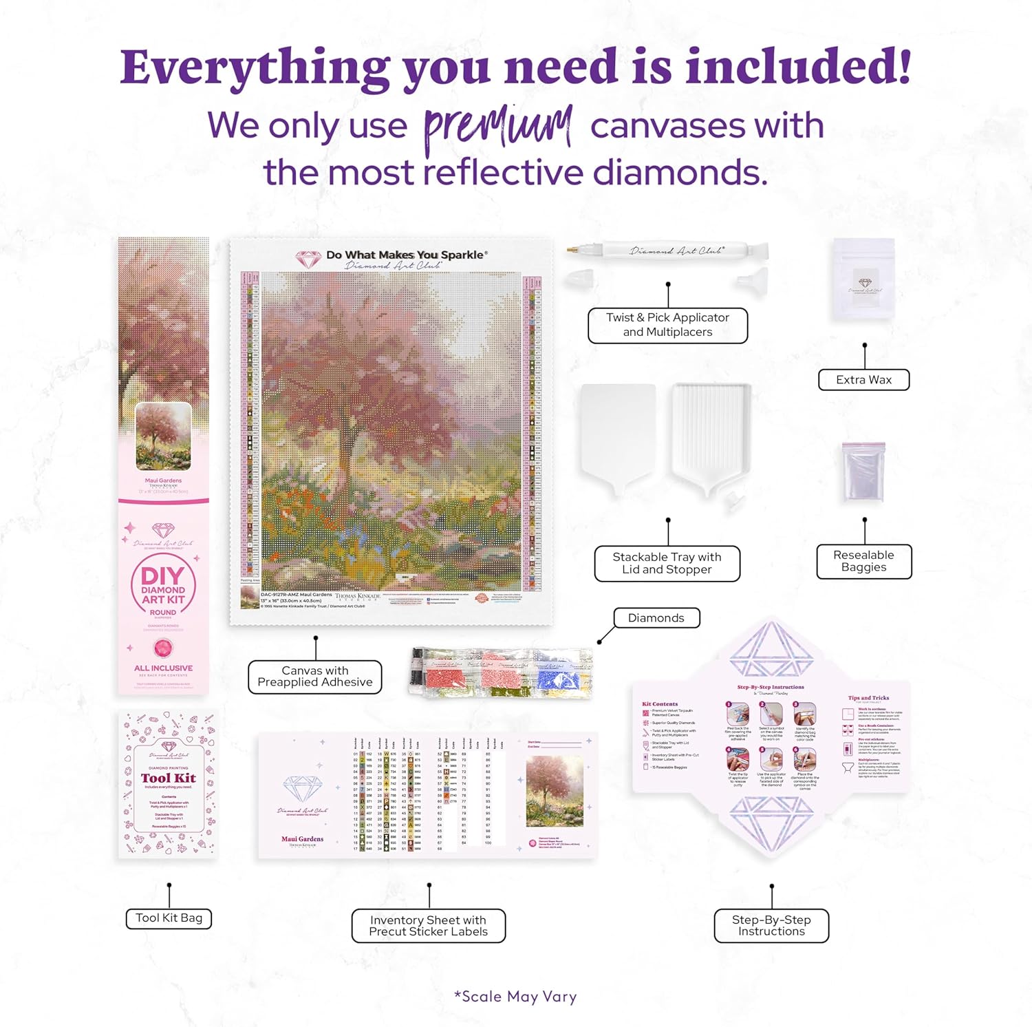 DIAMOND ART CLUB Maui Gardens Diamond Painting Kit, Fun DIY Crafts for Adults, Round Diamond Art Canvas by Thomas Kinkade, 13" x 16" (33 cm x 40.5 cm)