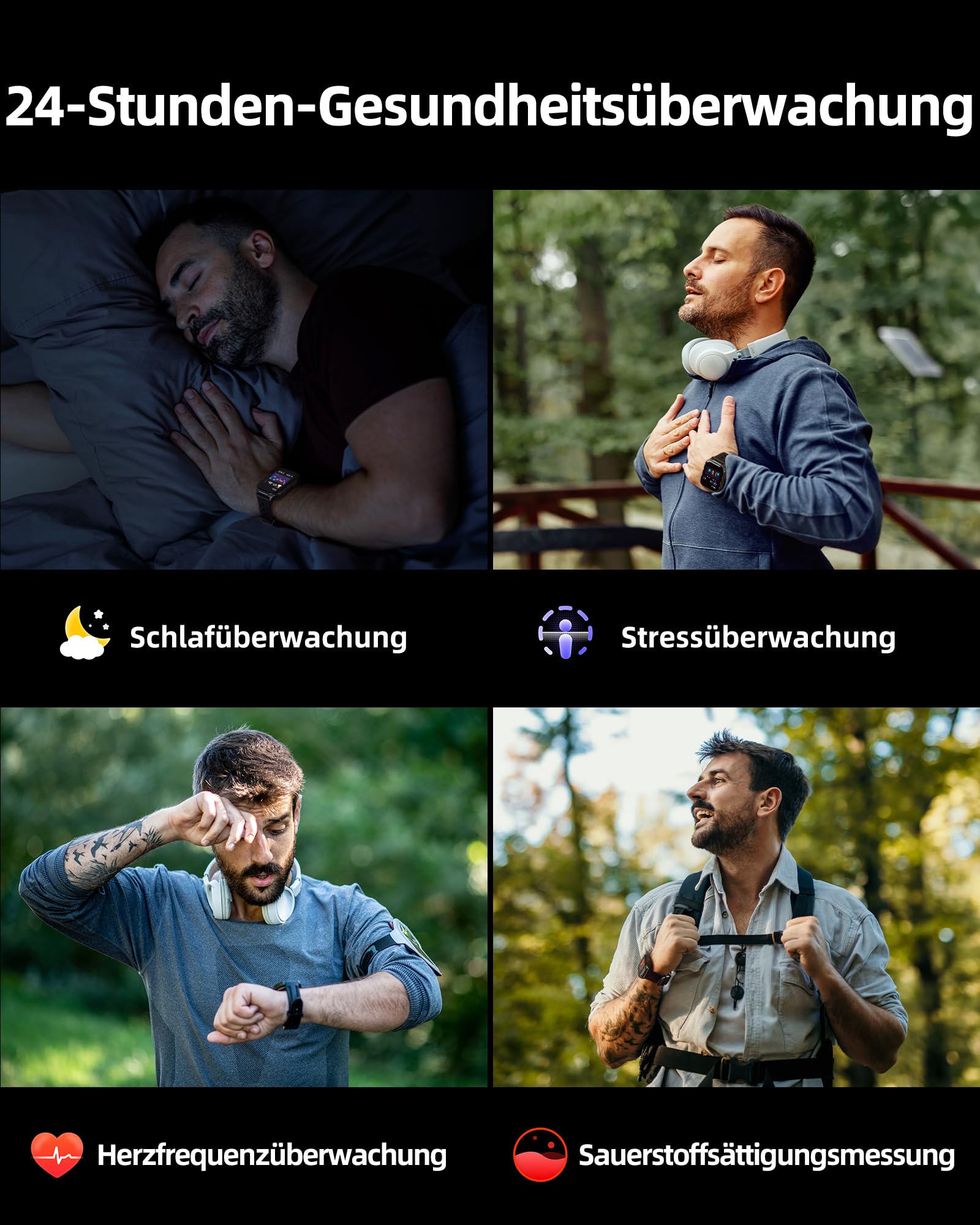 Parsonver Smartwatch Herren mit Eingebautem GPS, 10 Tage Akkulaufzeit | Fitness Watch mit Bluetooth Telefonfunktion, 100+ Sportmodi, Herzfrequenz, Schlafen, 400+ Zifferblätter, Kompass, Schwarz