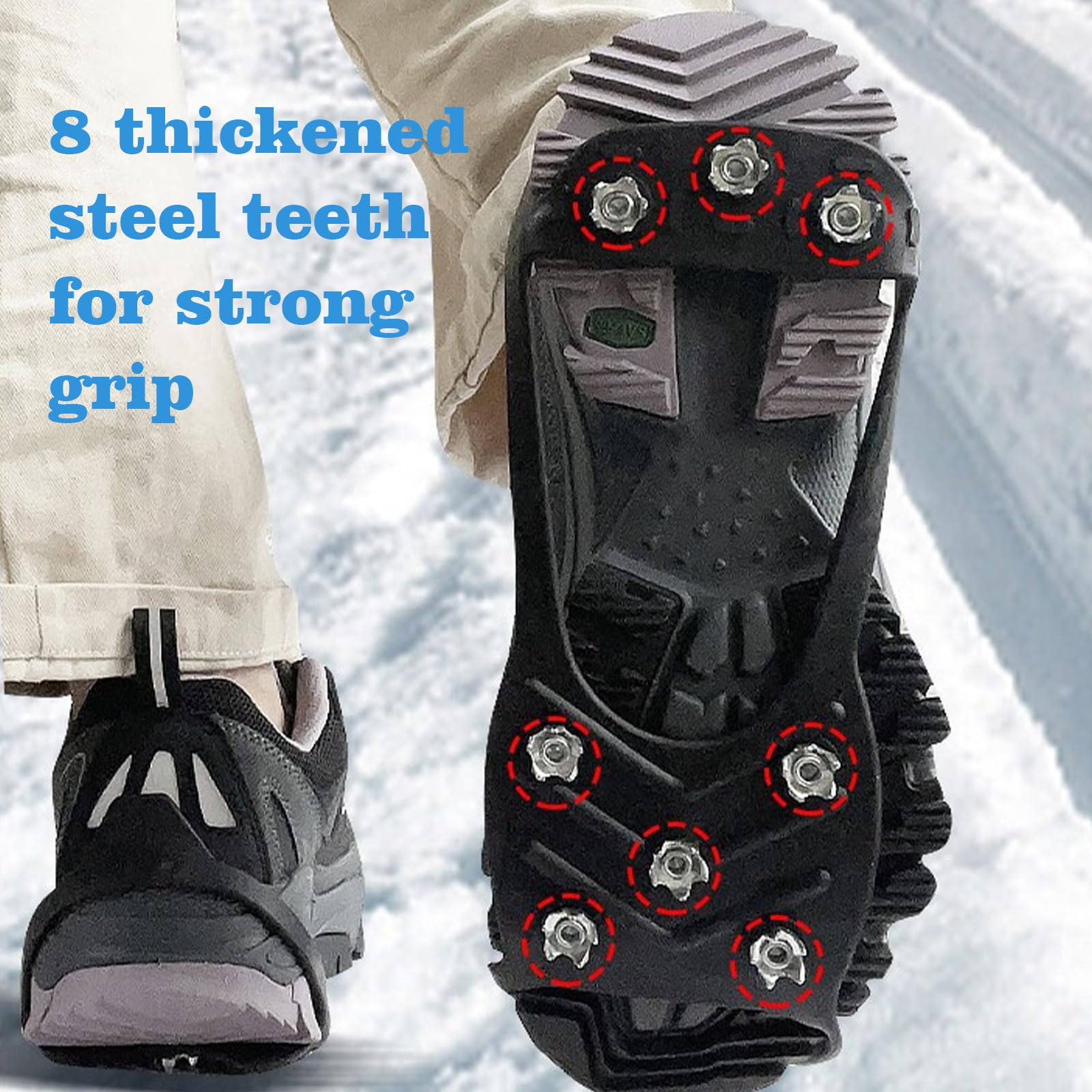 Crampons Neige, Crampons pour Chaussures d'hiver, Crampons avec 8 Dents, Crampons Antidérapants avec Pointes en Acier Inoxydable, Crampons Neige Antidérapants