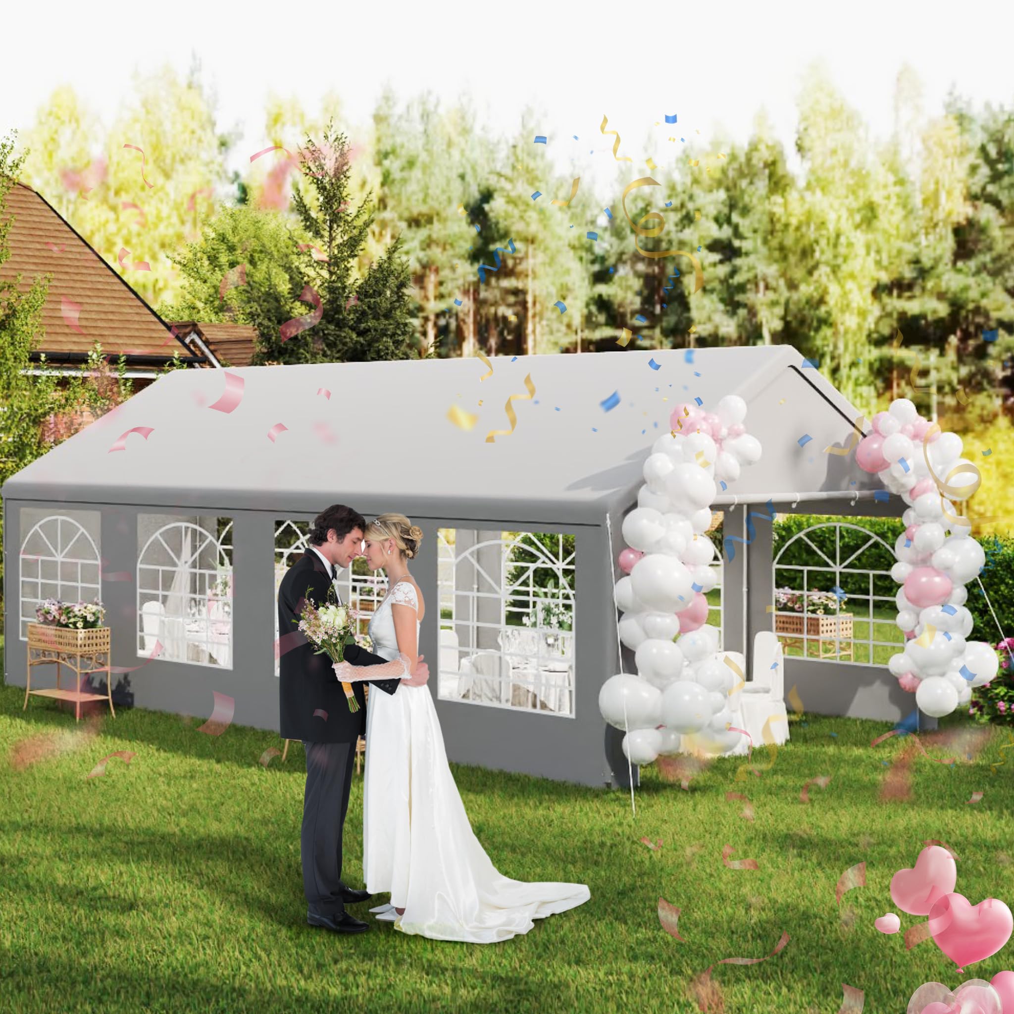 NAIZY Partyzelt 4x8 m Pavillon mit Wasserdicht Dach & Abnehmbaren Seitenwänden Gartenpavillon Stabil Winterfest Gartenzelt aus PE-Gewebe & Metall Rohr Familienzelt, Grau