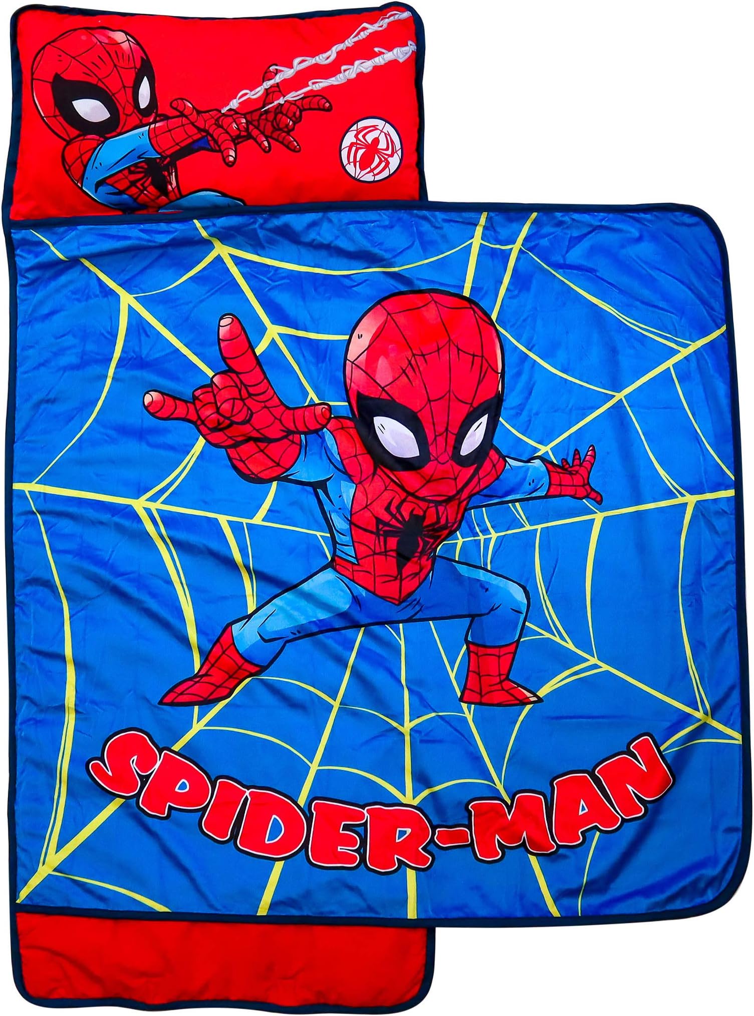 Jay FrancoMarvel Spidey Action Nap Mat - Built-in Pillow and Blanket Featuring Spiderman - Super Soft Microfiber Kids'/Toddler/Children's Bedding, Ages 3-5