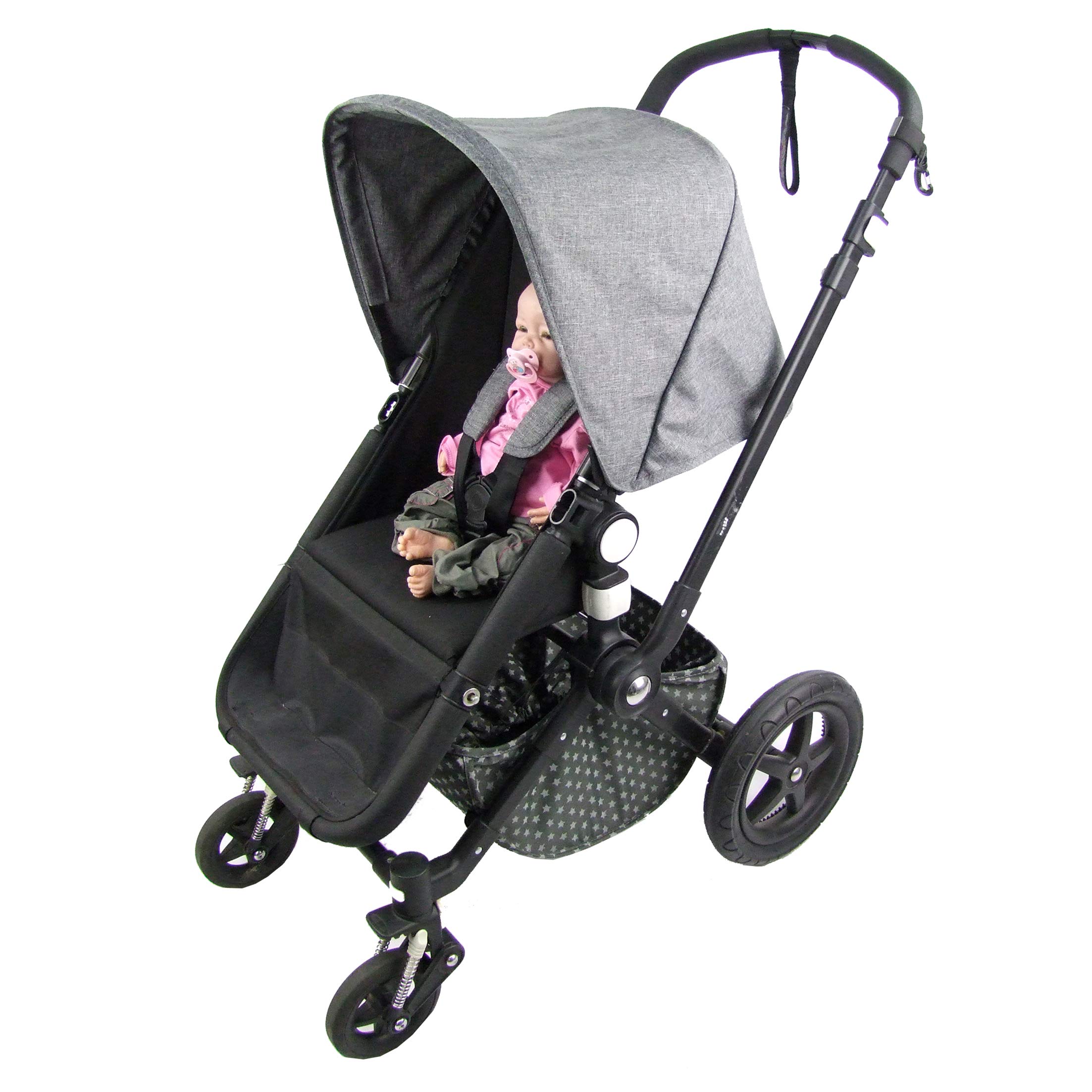 BAMBINIWELT Accessoires compatibles avec capote de soleil Cameleon Bugabo - Housse de guidon pour poussette et poussette (capote chiné gris foncé)