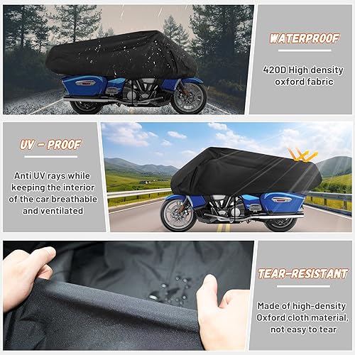 Miniatura 10 de Funda para motocicleta duradera e impermeable, tela Oxford para todo tipo de clima, protege del polvo y la lluvia. Apto para Harley Davidson, Honda,