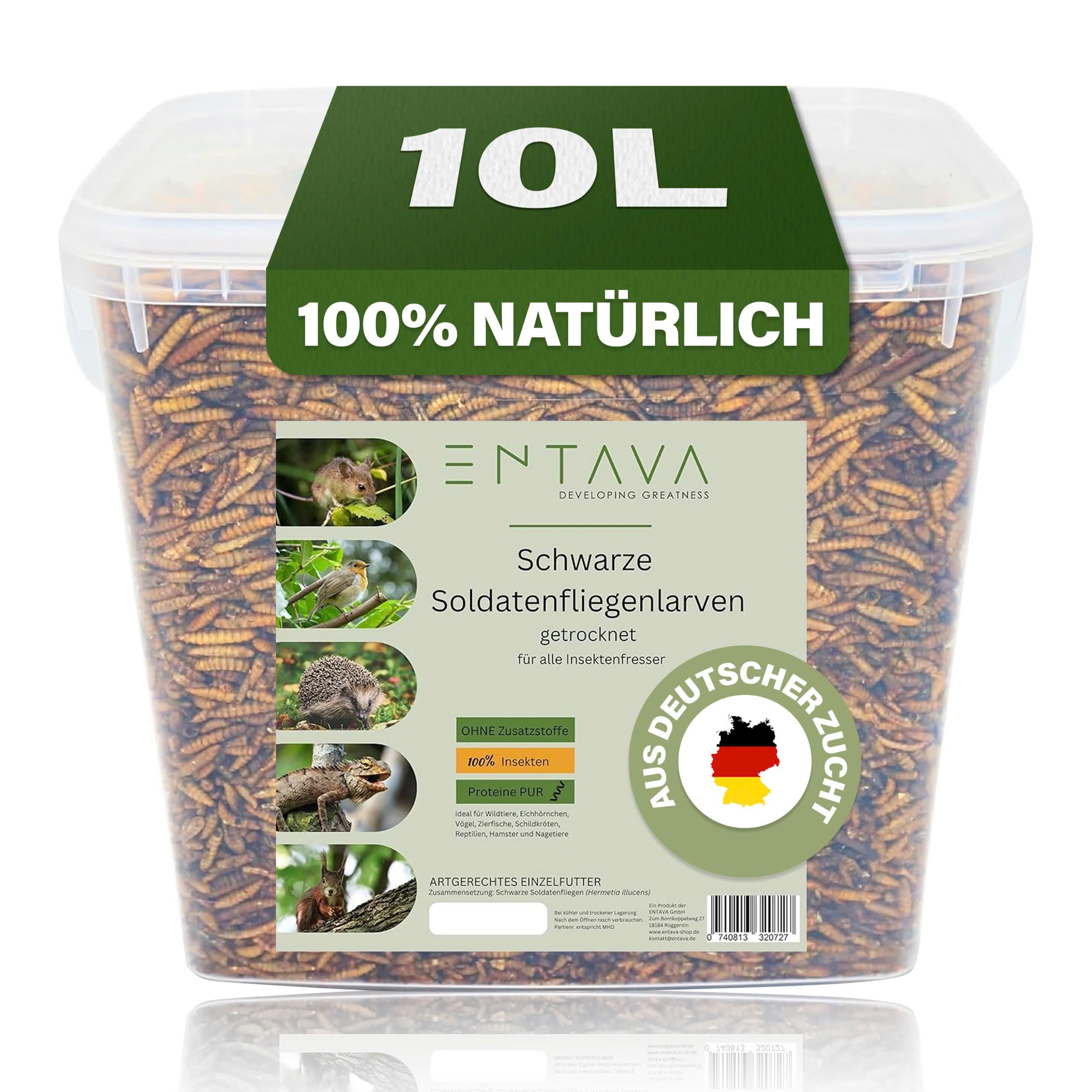 Soldatenfliegenlarven getrocknet 10l (1400g) - Getrocknete Insekten in Premium-Qualität, Soldatenfliegen für Vögel, Amselfutter, Koifutter, Igelfutter, Eichhörnchenfutter, Futter für Wildvögel
