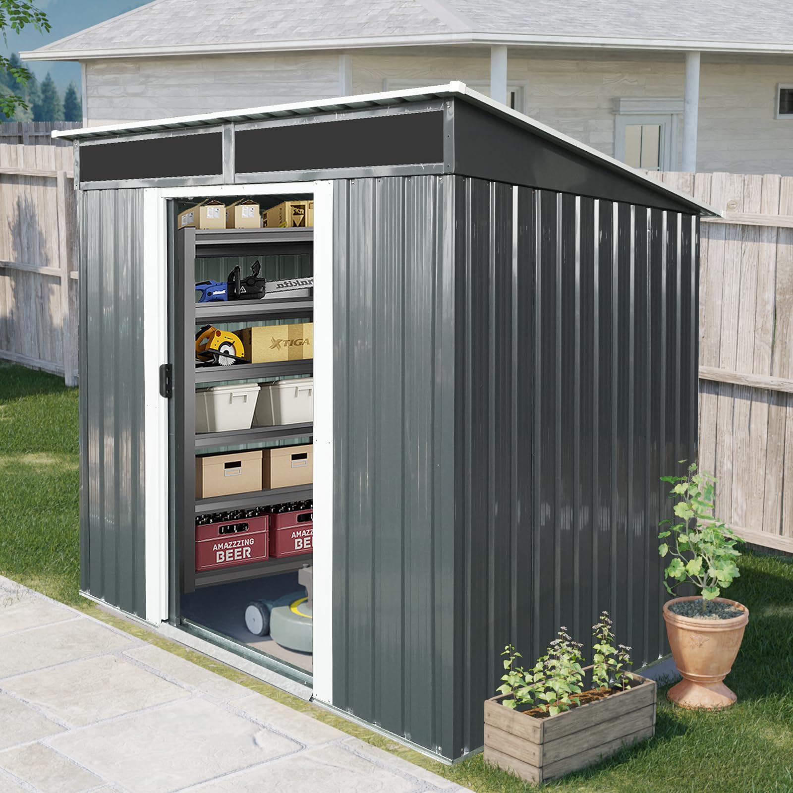 Amazon | 物置 屋外 戸外収納庫 スチール 幅195*奥行き150*高180