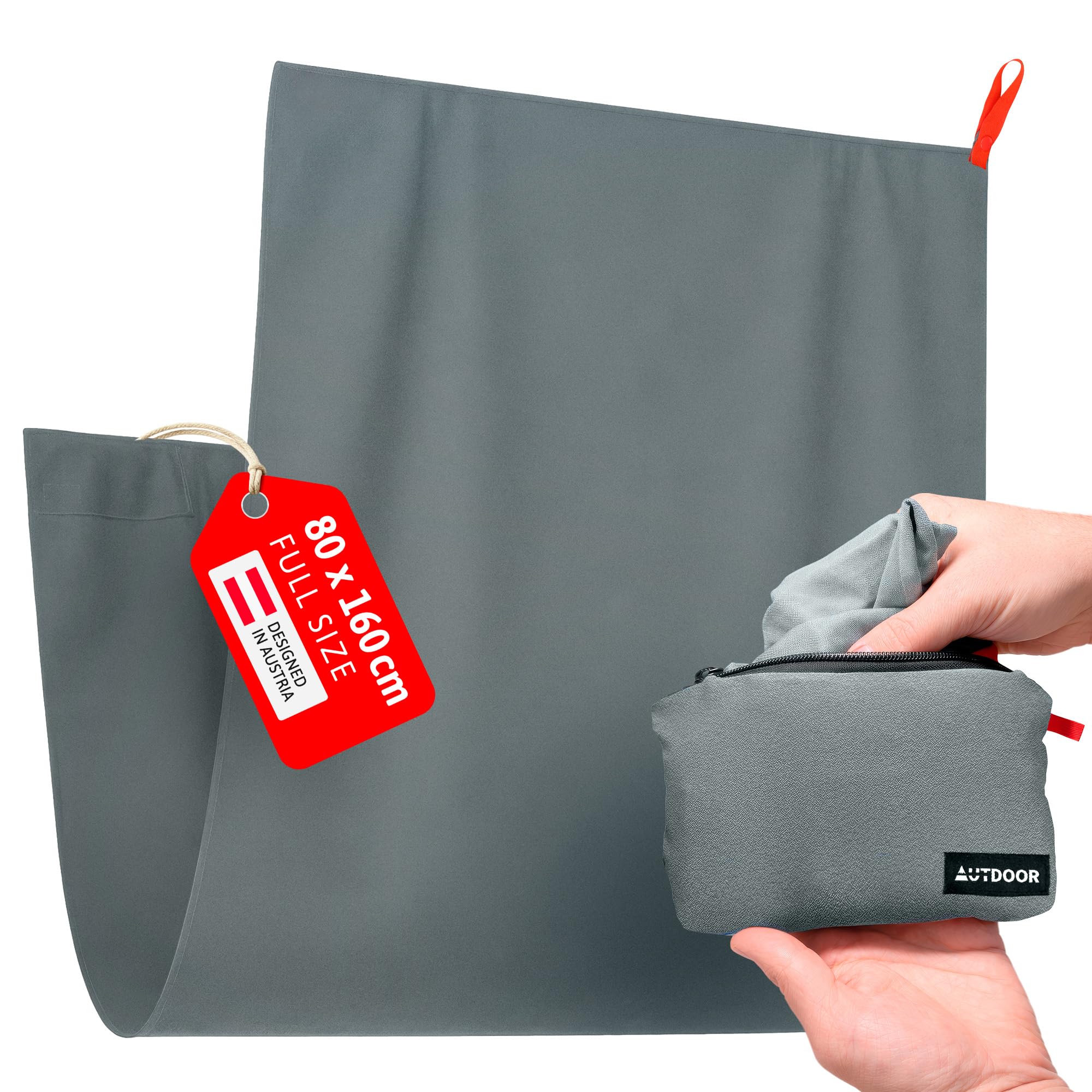 AUTDOOR® Nanofaser Reisehandtuch 160×80 cm – Ultraleicht & extra kompakt – extrem saugstark, schnelltrocknend & Oeko-Tex – Premium Handtuch für Reisen, Strand & Sport