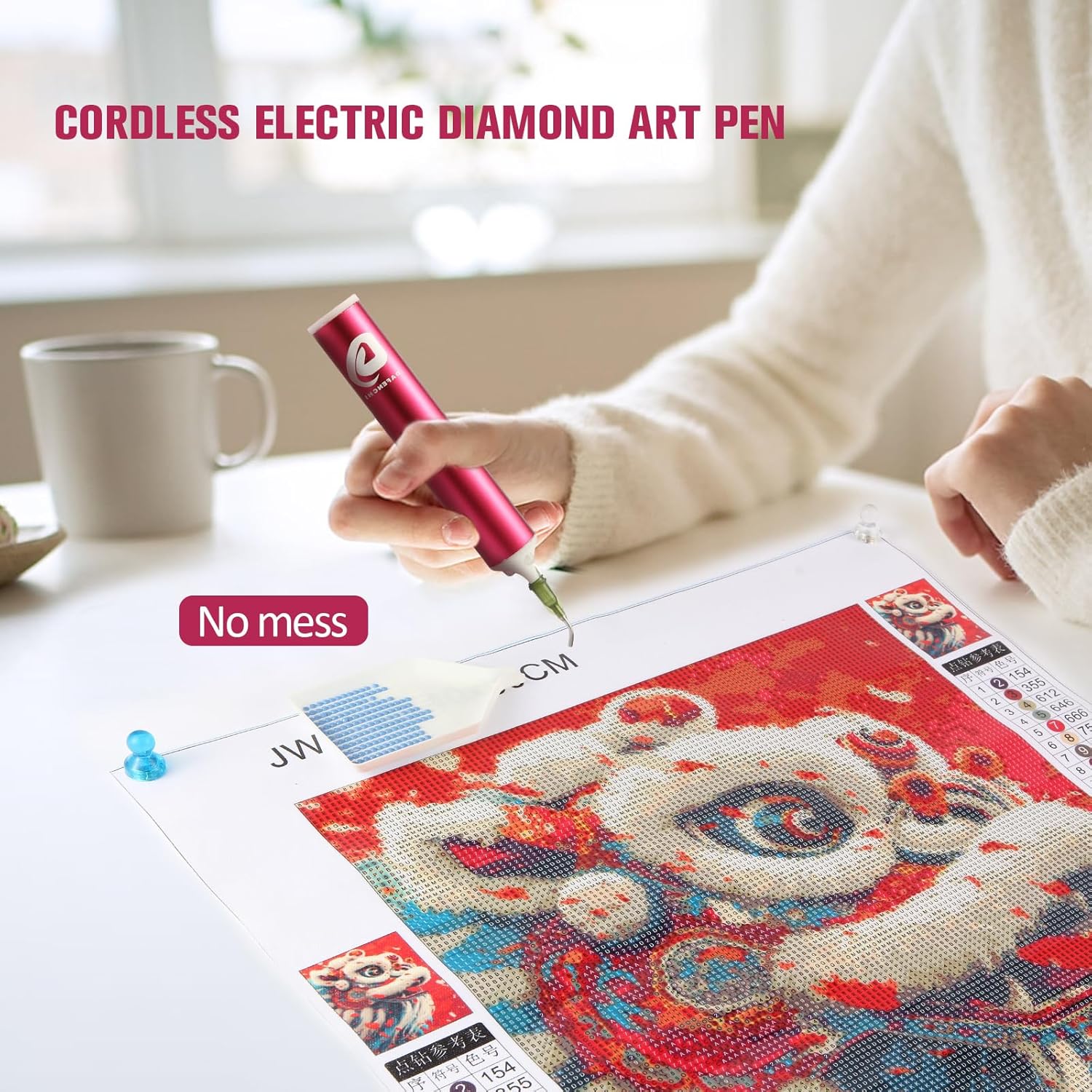 DAFENCHI Cordless Electric Diamond Painting Pen with Light, Electric Diamond Art Painting Pen Vacuum, Automatic Diamond Dot Pen Kit, 2 Replacement Tip, DIY Diamond Art Painting Tool